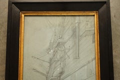 Very Fine circa 1850 French School Study of the Side of a Ship in Chalk on Paper