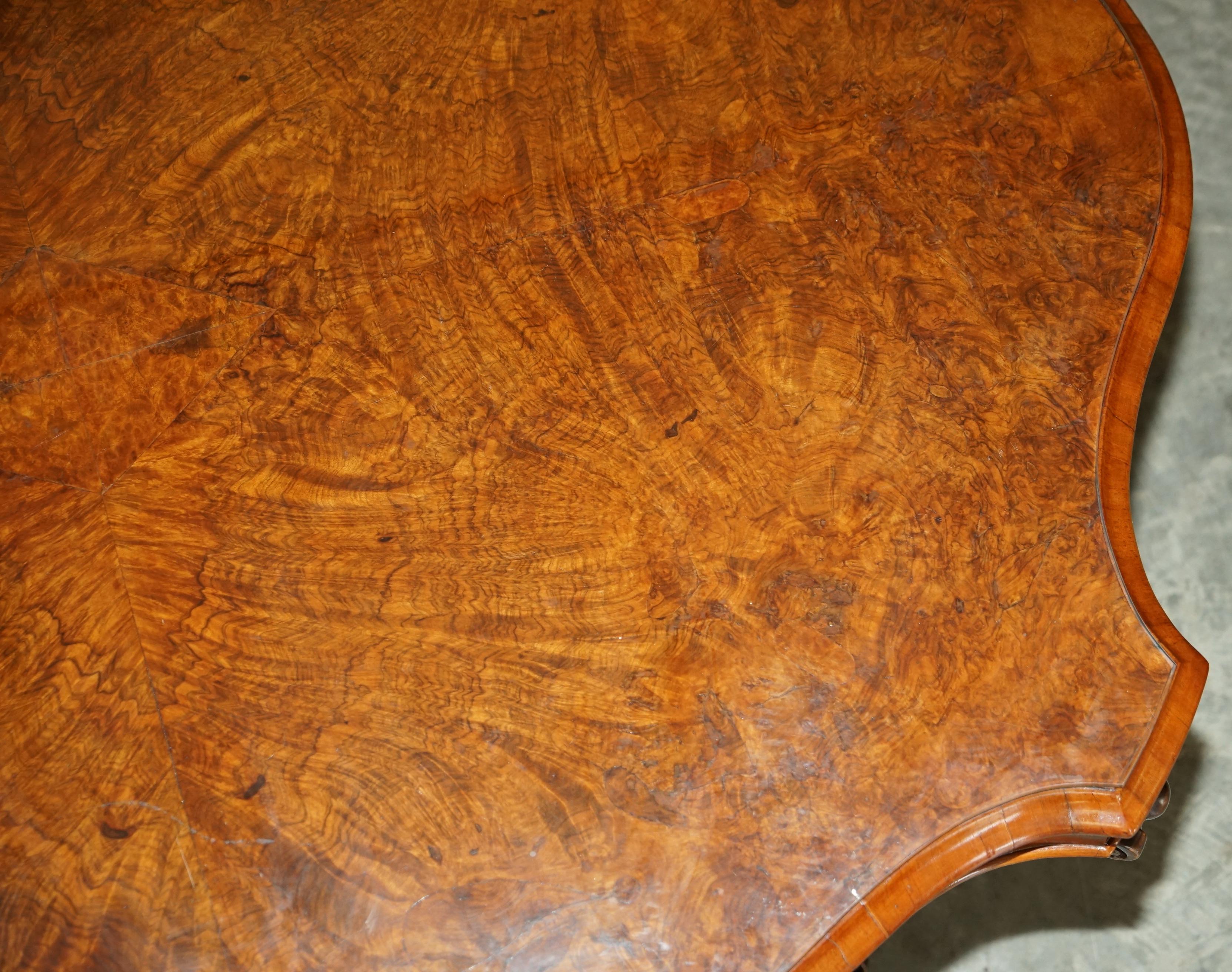 Very Fine circa 1860 Antique Victorian Ornately Carved Centre Burr Walnut Table For Sale 6