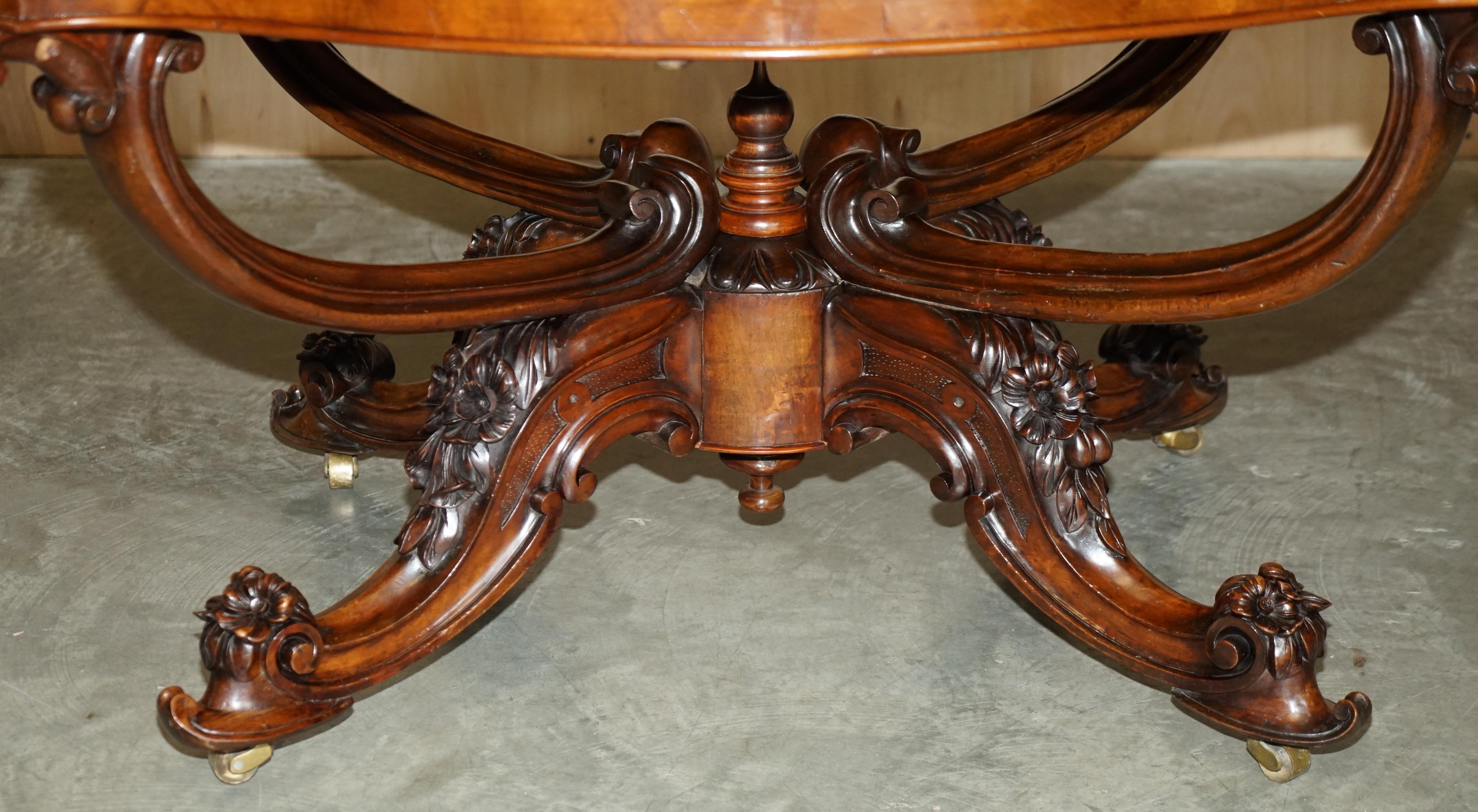High Victorian Very Fine circa 1860 Antique Victorian Ornately Carved Centre Burr Walnut Table For Sale
