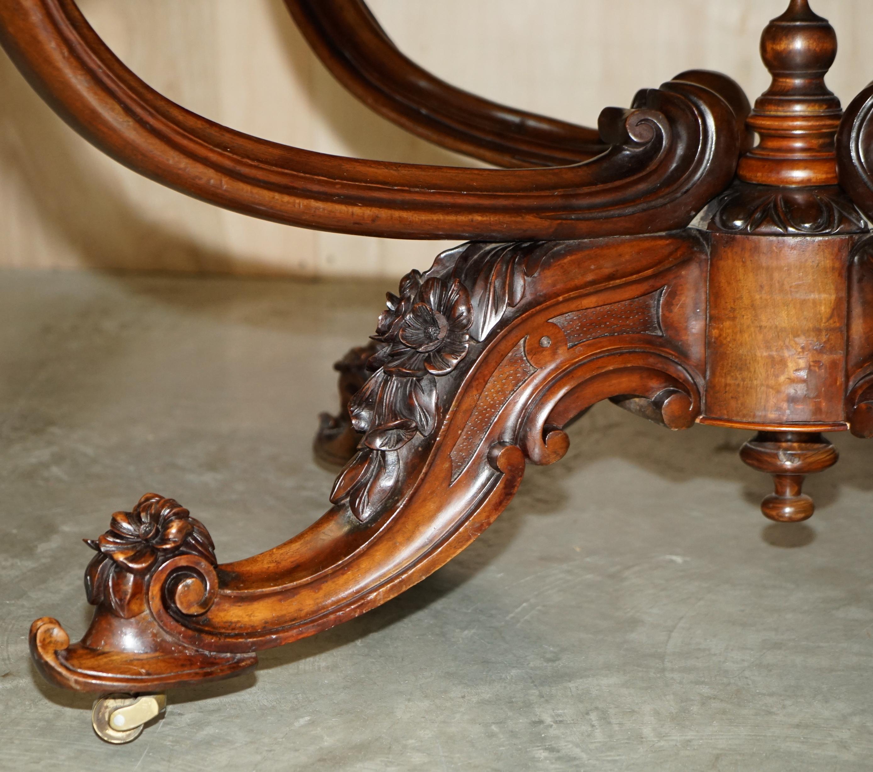 English Very Fine circa 1860 Antique Victorian Ornately Carved Centre Burr Walnut Table For Sale