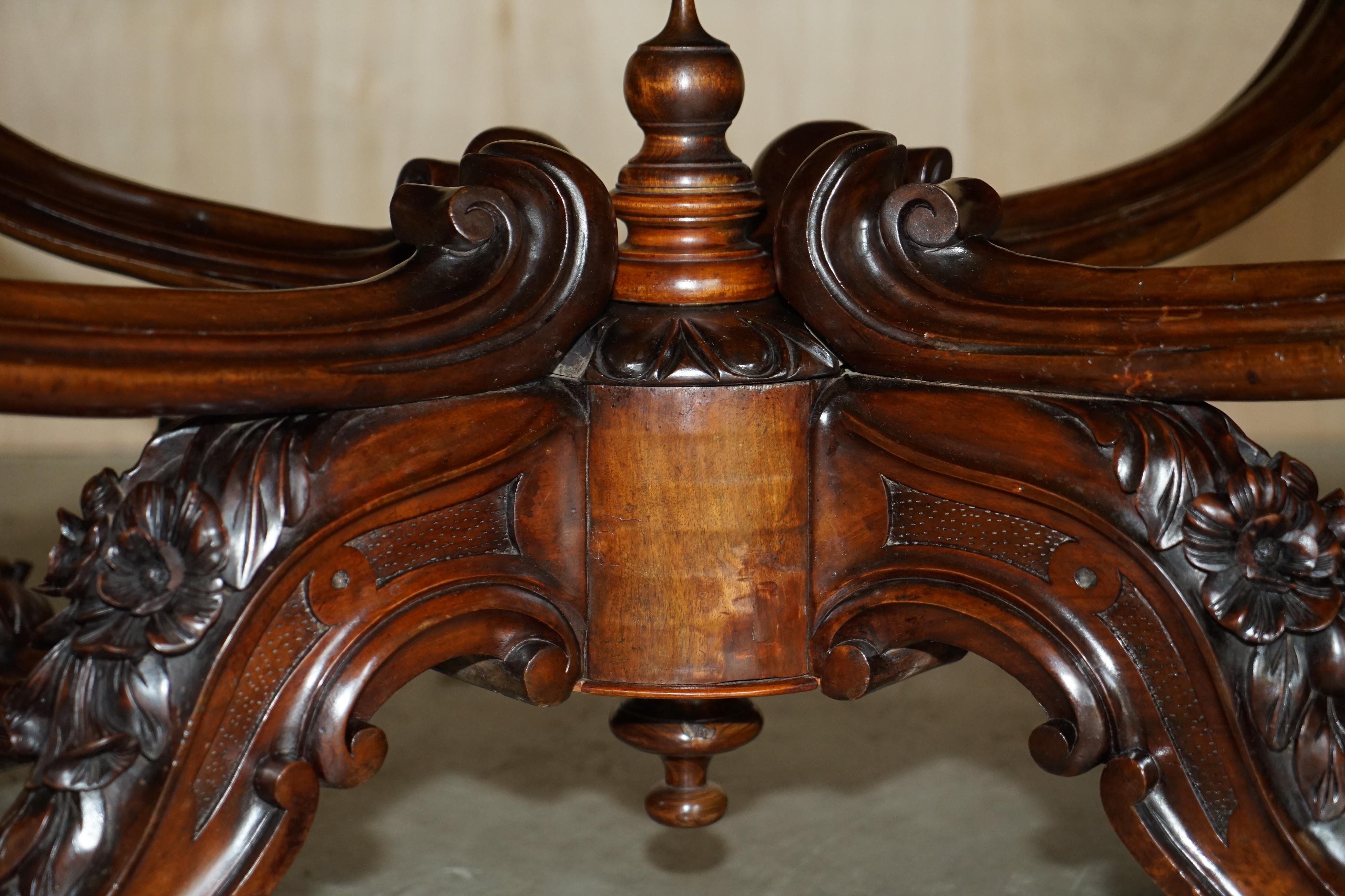 Very Fine circa 1860 Antique Victorian Ornately Carved Centre Burr Walnut Table For Sale 1