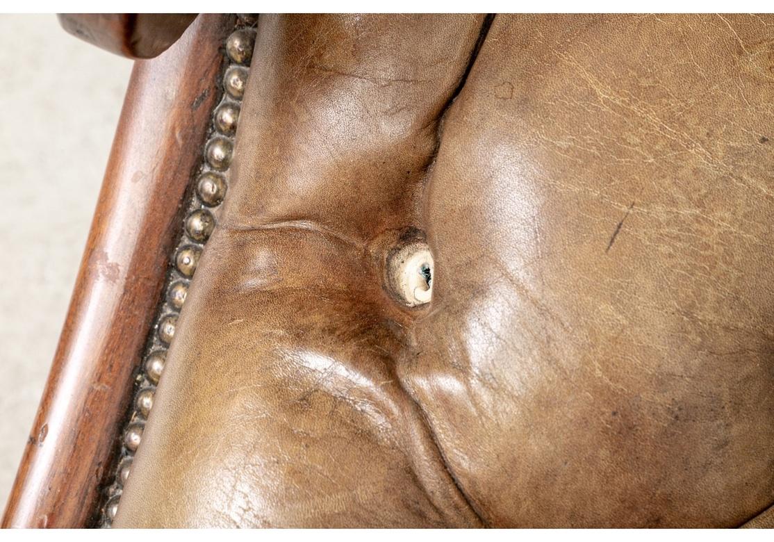 Very Fine Classic Antique Lolling Chair in Tufted Tan Leather 8