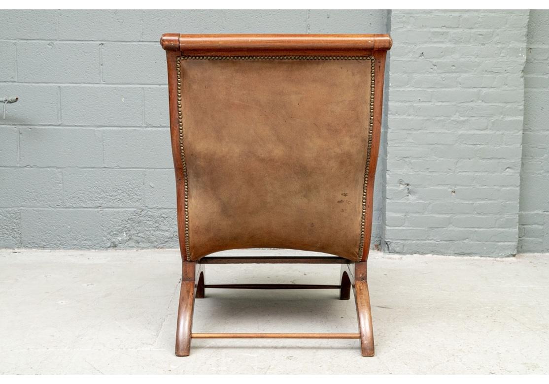 Very Fine Classic Antique Lolling Chair in Tufted Tan Leather  For Sale 2