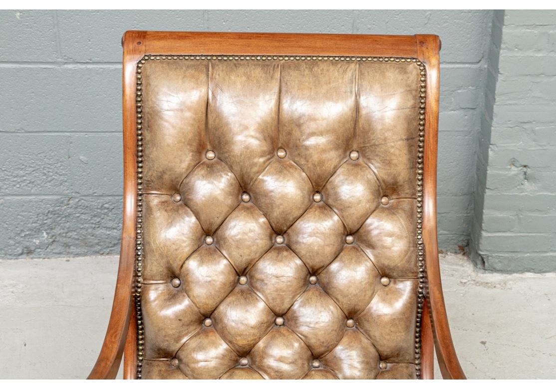 Very Fine Classic Antique Lolling Chair in Tufted Tan Leather 4