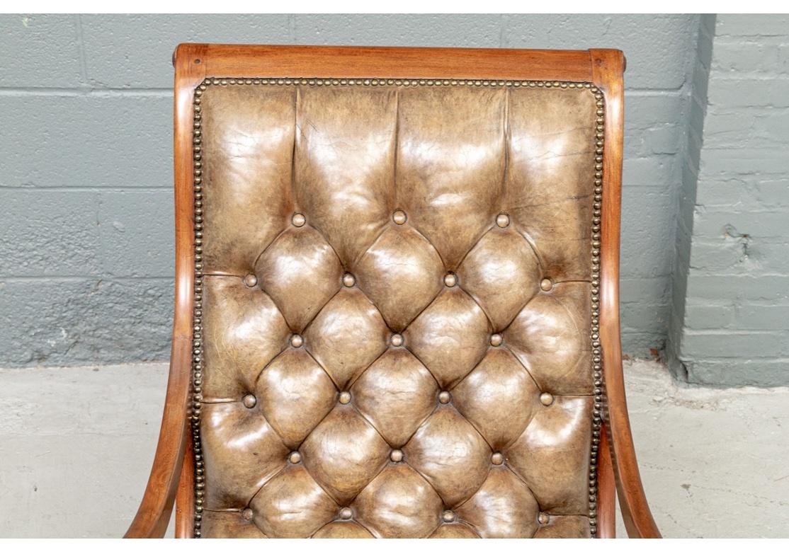 Very Fine Classic Antique Lolling Chair in Tufted Tan Leather  For Sale 4