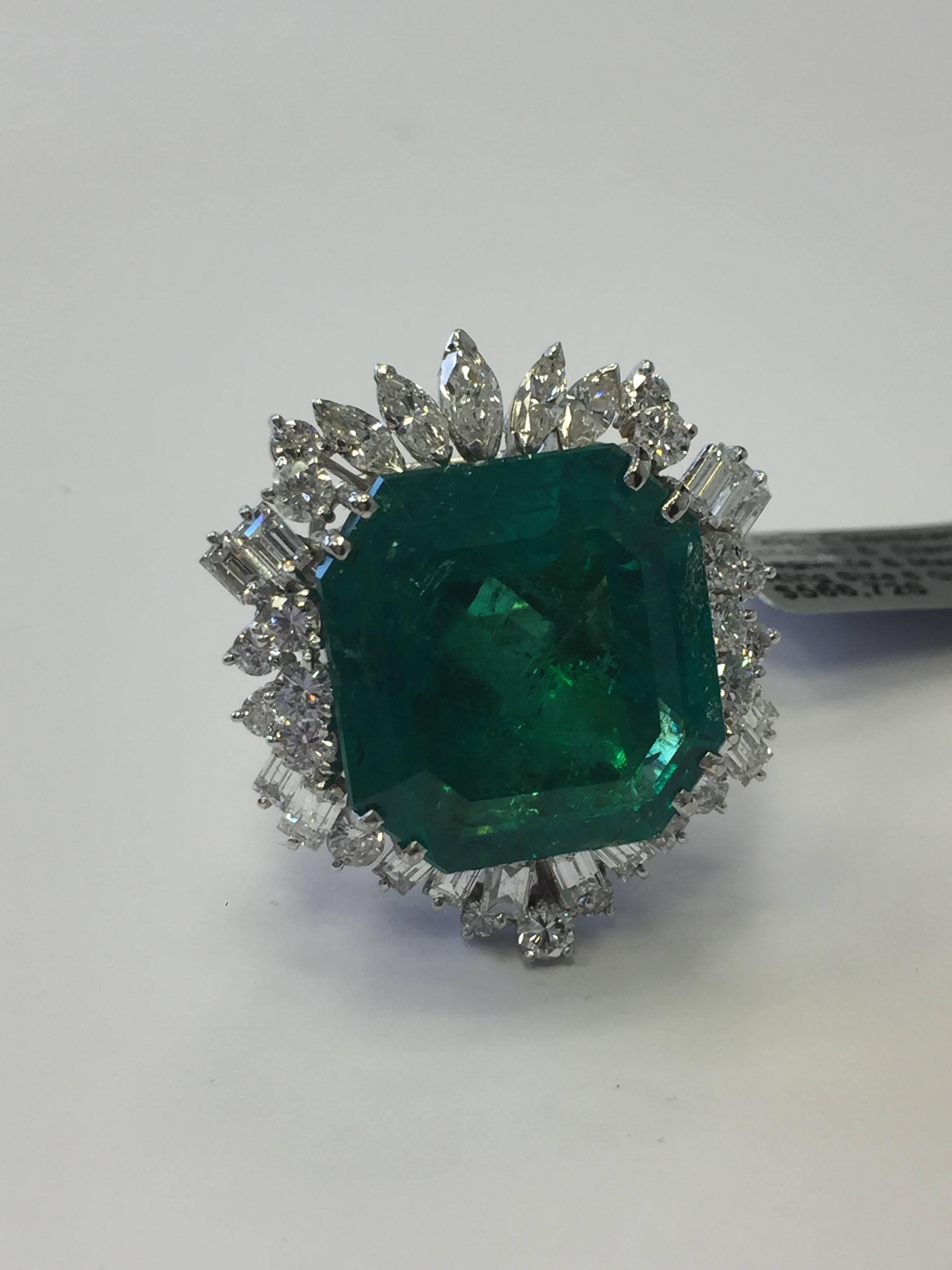 Women's or Men's Colombian Emerald Octagon and Diamond Ring