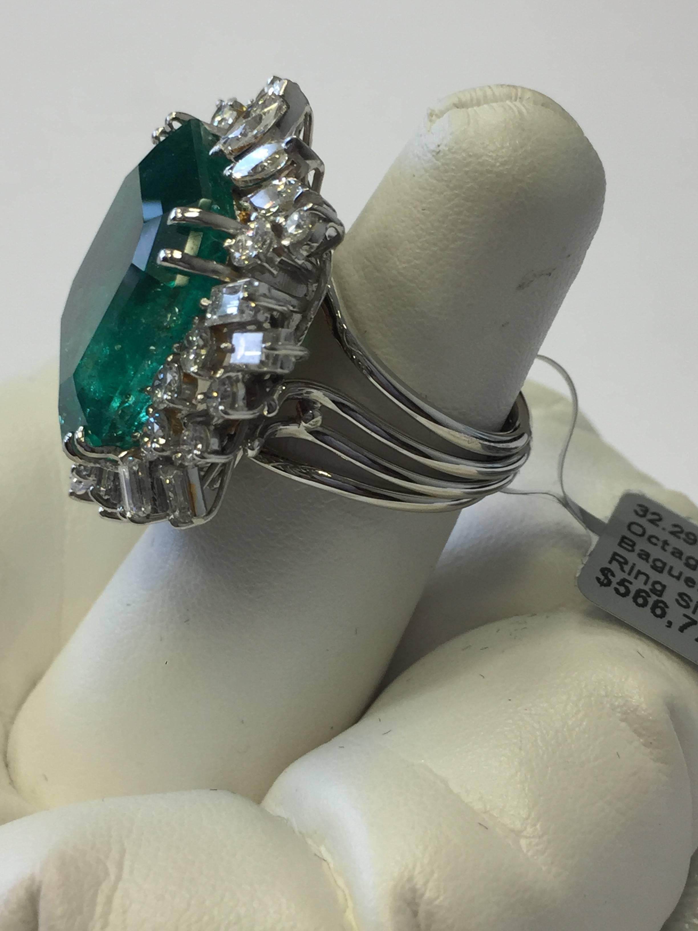 Colombian Emerald Octagon and Diamond Ring 4