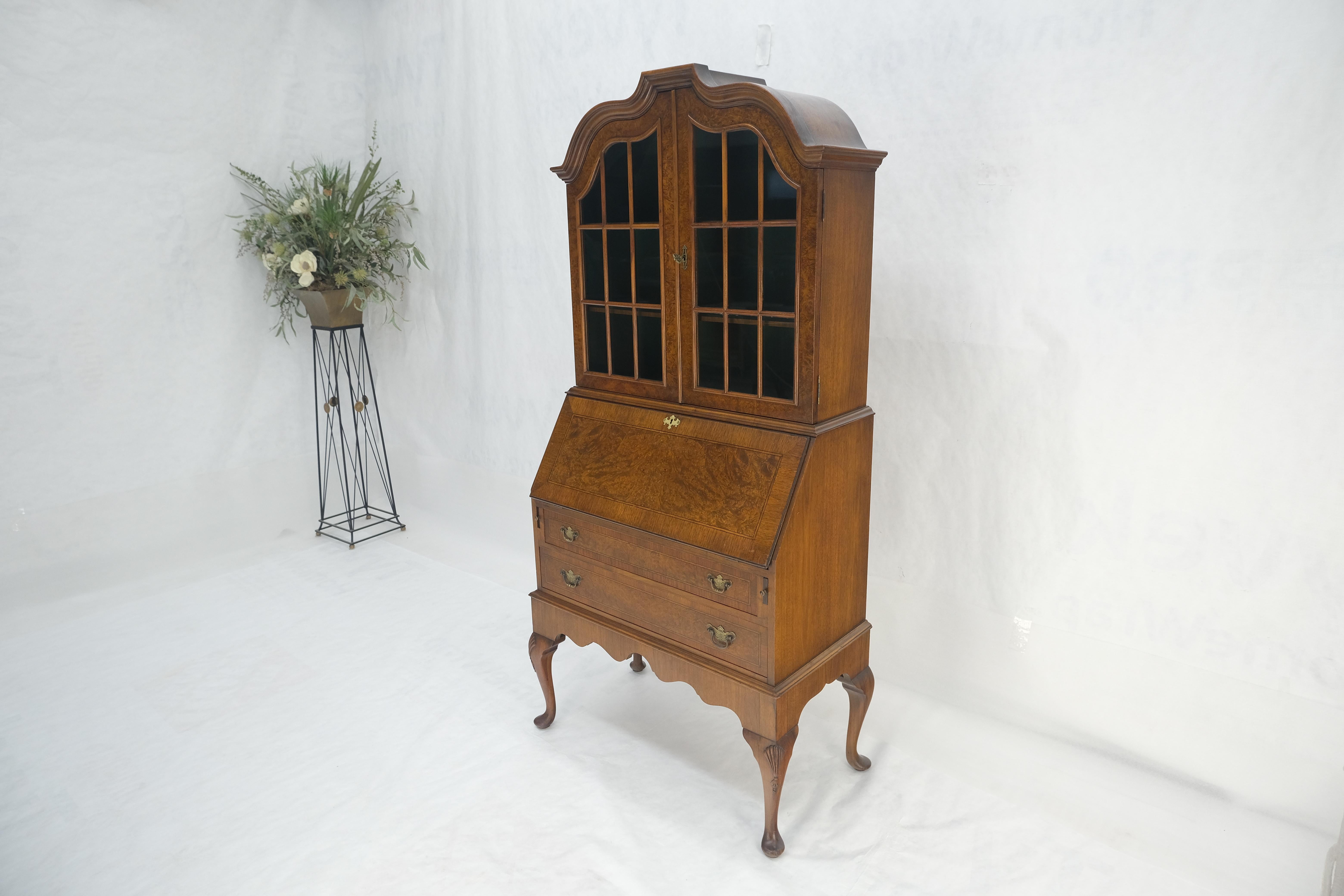 Muy fino Compacto Burl Wood Queen Ann Secretario Escritorio Librería Cómoda Cajones en venta 5