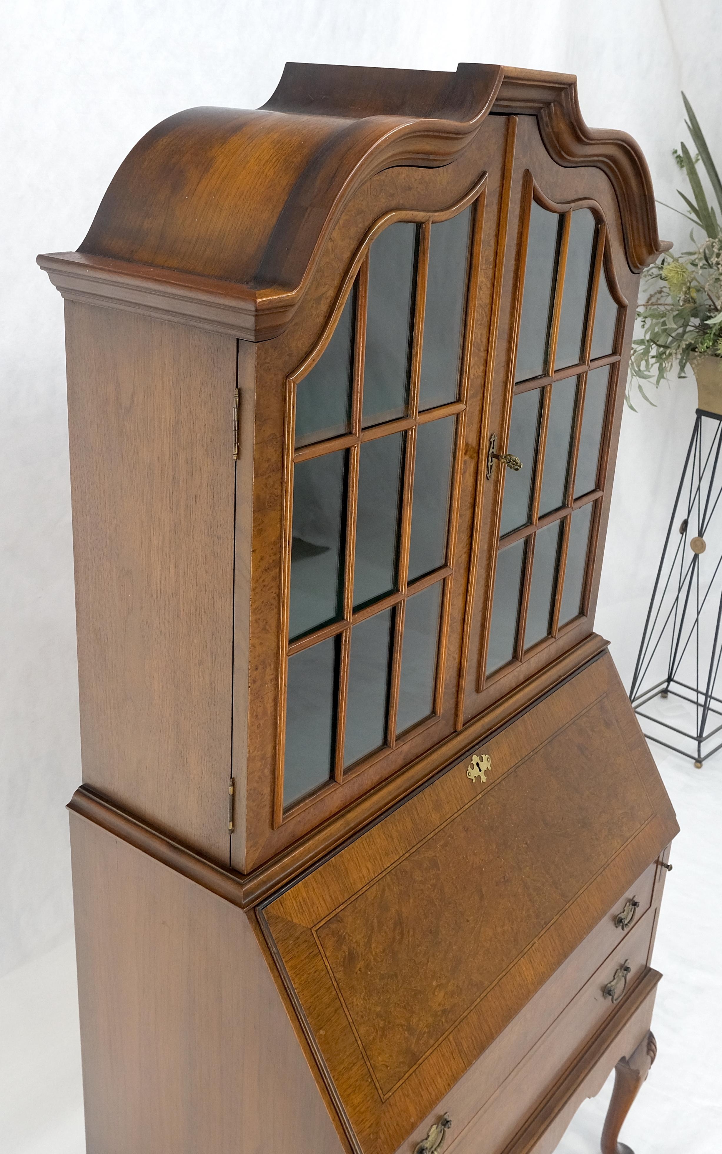 Muy fino Compacto Burl Wood Queen Ann Secretario Escritorio Librería Cómoda Cajones en venta 8