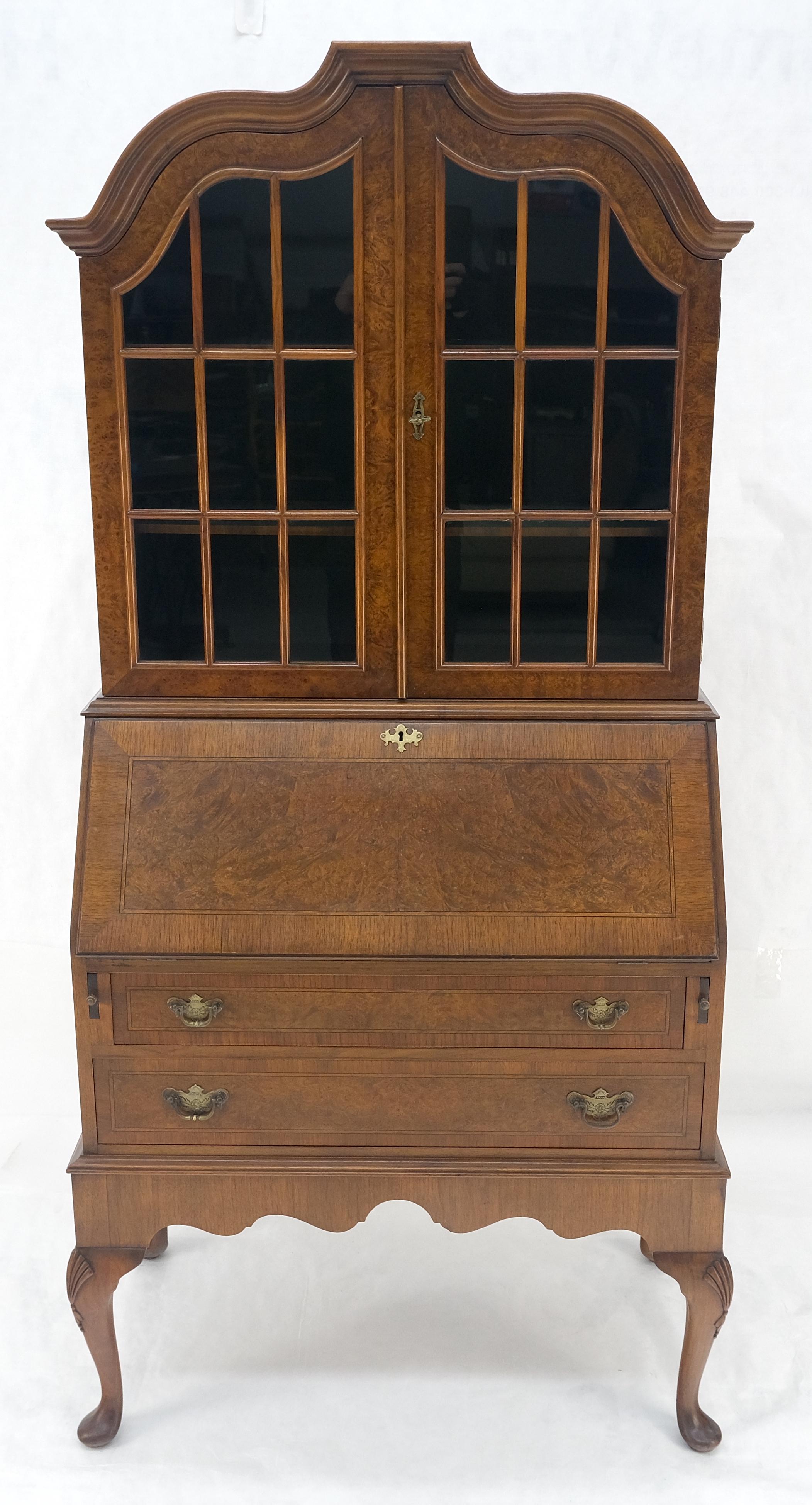 Muy fino Compacto Burl Wood Queen Ann Secretario Escritorio Librería Cómoda Cajones Queen Anne en venta