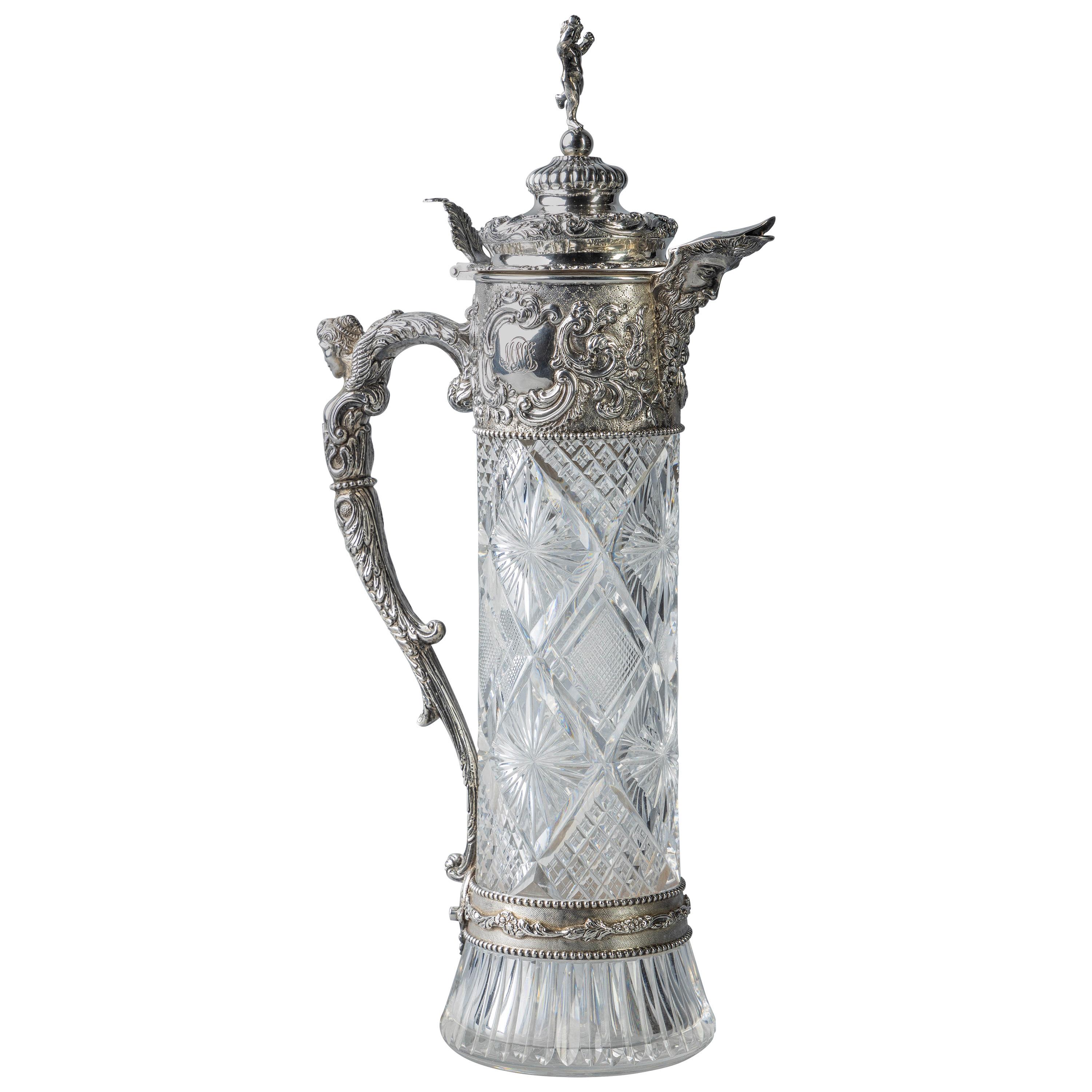 Very Fine Continental Silver and Cut Crystal Pitcher, Dutch, circa 1880 For Sale