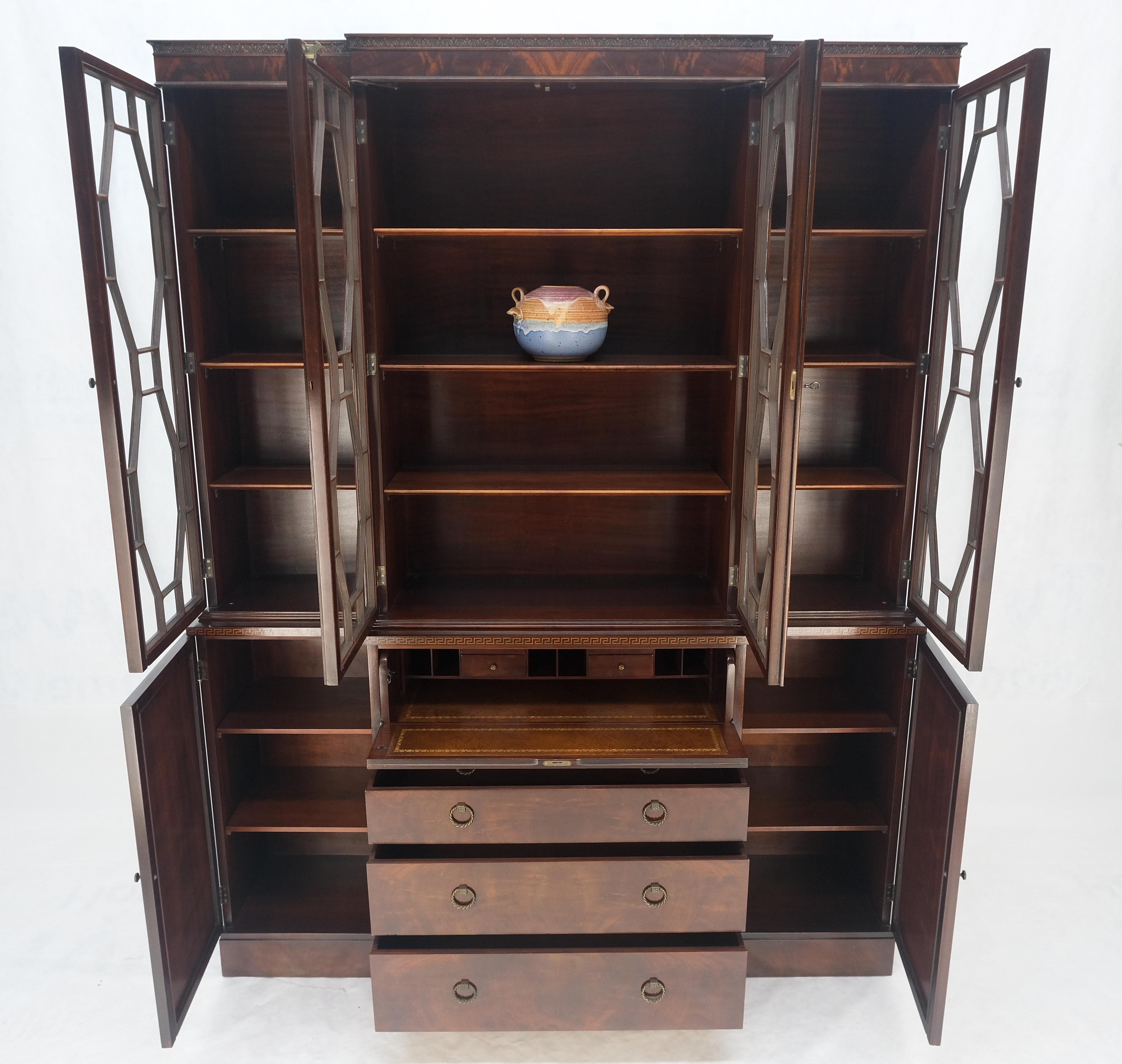 Leather Very Fine Custom c1940s Bubble Glass Drop Front Butlers Desk Break Front MINT For Sale