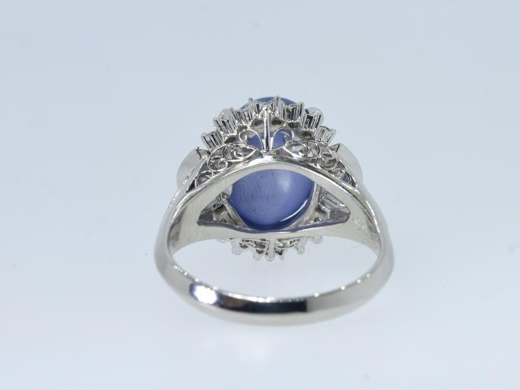 Very Fine Deep Blue Natural Star Sapphire, 11.74 cts. and fine Diamond Ring For Sale 2