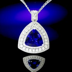 Very Fine Deep Vivid Blue 12.76 ct. Tanzanite and Diamond Platinum  Necklace