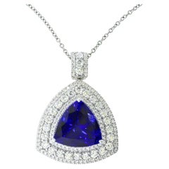 Very Fine Deep Vivid Blue 12.76 ct. Tanzanite and Diamond Platinum  Necklace