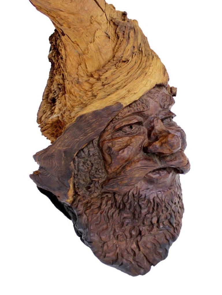 Arts and Crafts Very Fine Detailed Burl Wood Carving of an Elf or Gnome Face Wall Sculpture MINT For Sale