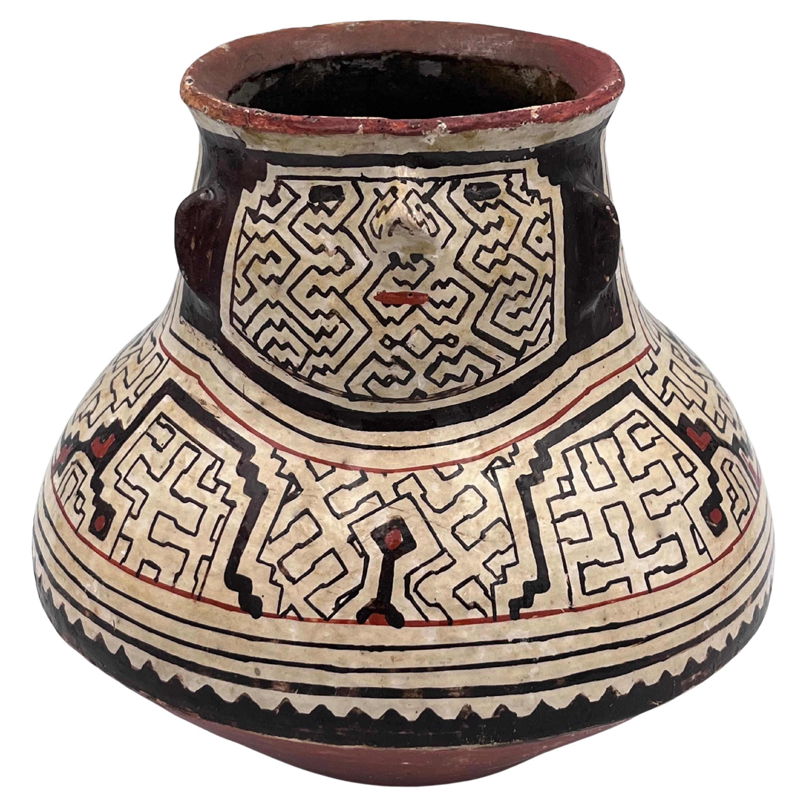 Very Fine Detailed Figural Peruvian Shipibo Conibo Pottery Effigy Pot or Vase in vendita