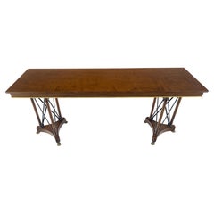 Very Fine Double Pedestal Base 72" Long Sofa Console Table Brass Claw Feet MINT!