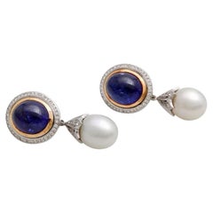 Very Fine Drop Earrings 'Pair' Especially with 2 Tanzanite Cabochons