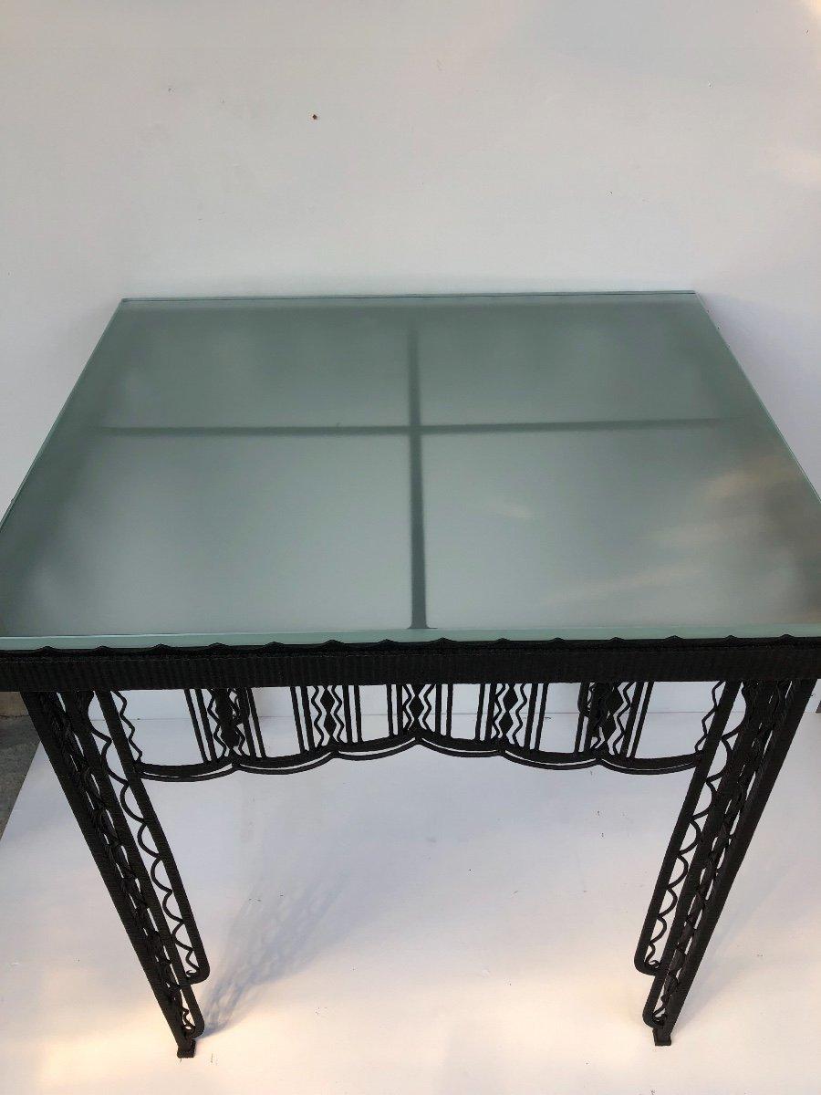 Early 20th Century Early French Fine Art Déco Wrought Iron Gueridon Sandblasted Glass Top 1920s