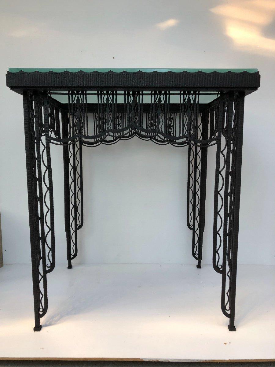 Early French Fine Art Déco Wrought Iron Gueridon Sandblasted Glass Top 1920s 1