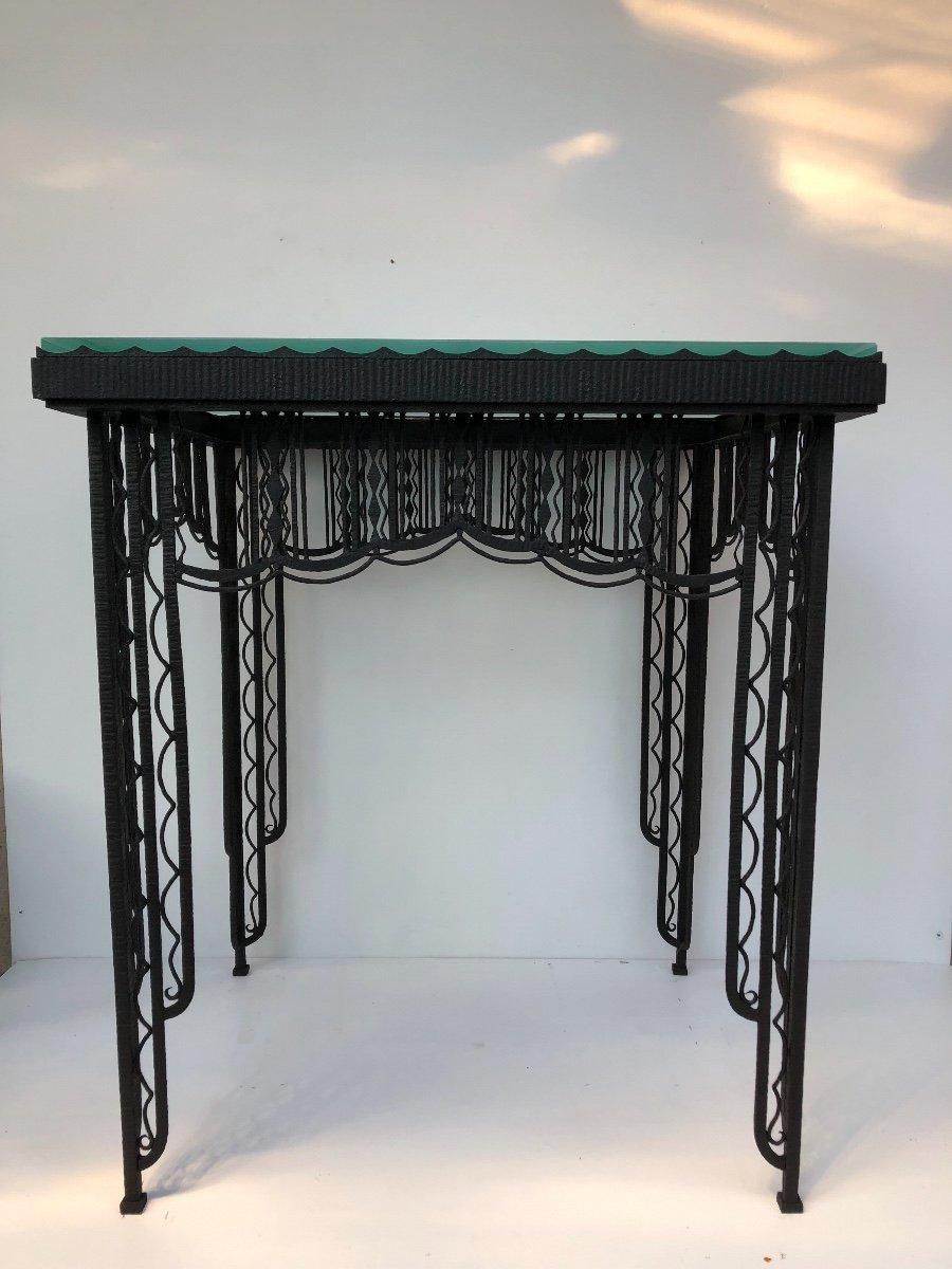 Early French Fine Art Déco Wrought Iron Gueridon Sandblasted Glass Top 1920s 2