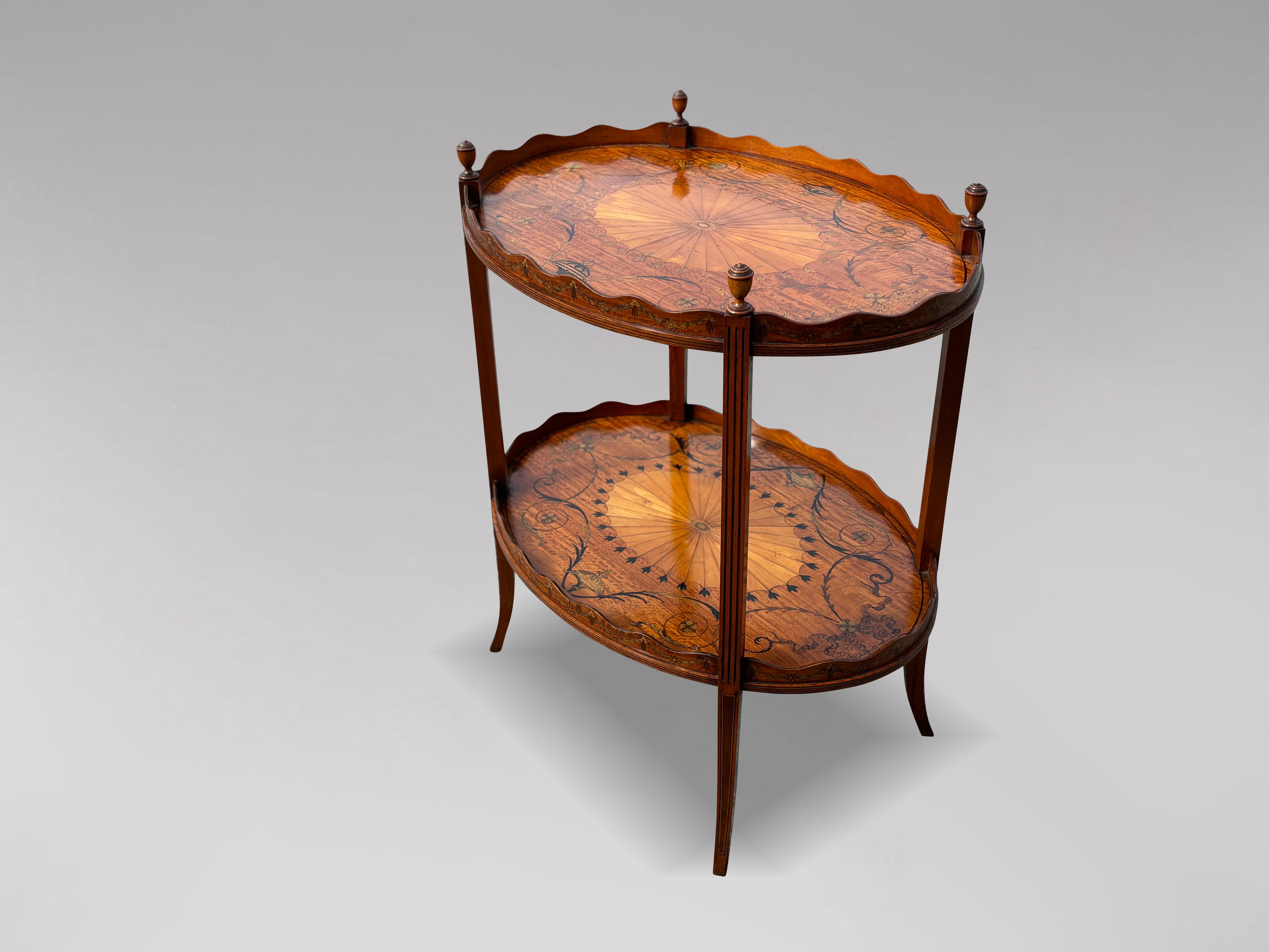 Very Fine Edwardian Period Marquetry Oval Etagère Tray Table, 1900 3