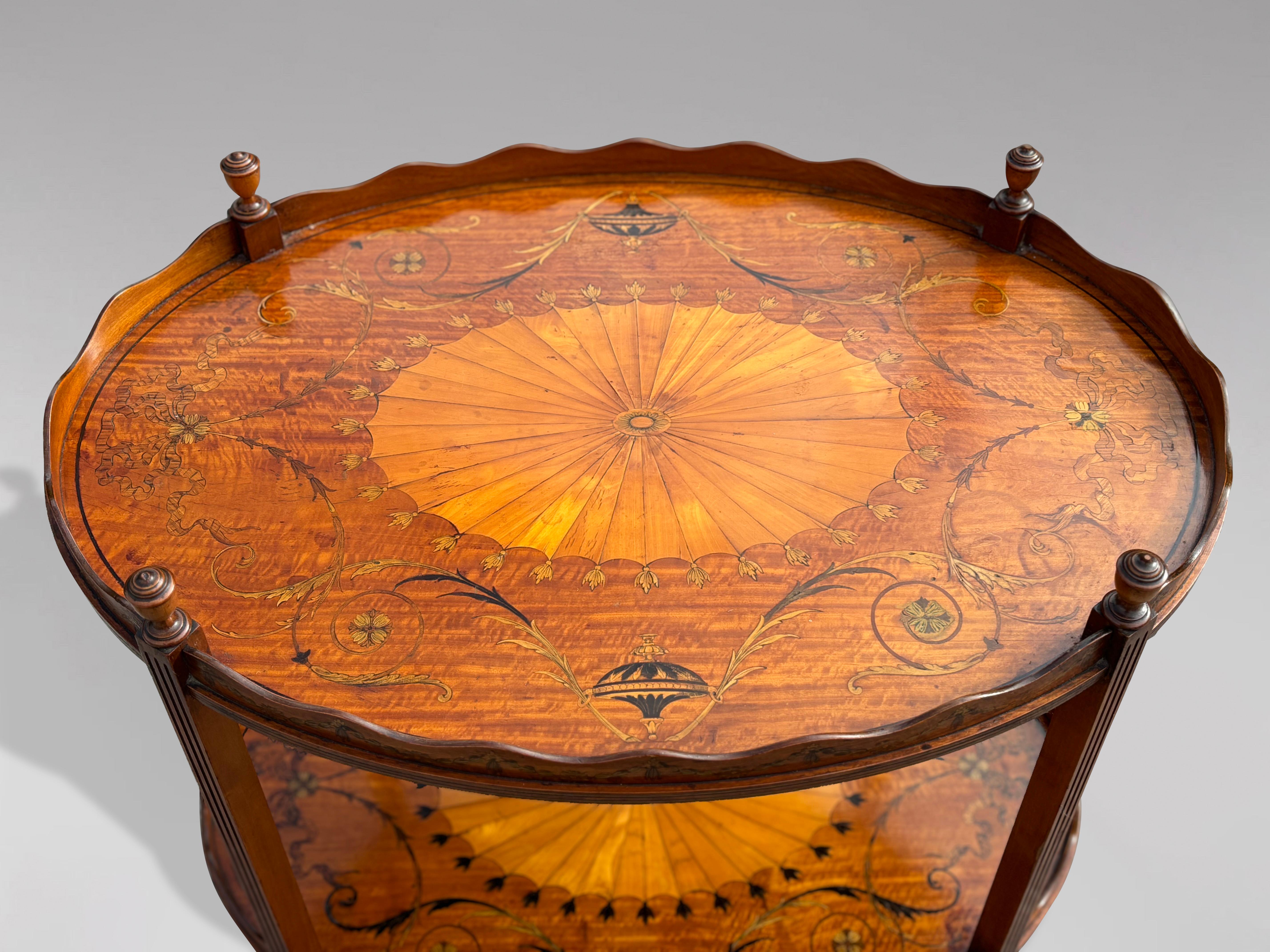 Inlay Very Fine Edwardian Period Marquetry Oval Etagère Tray Table, 1900