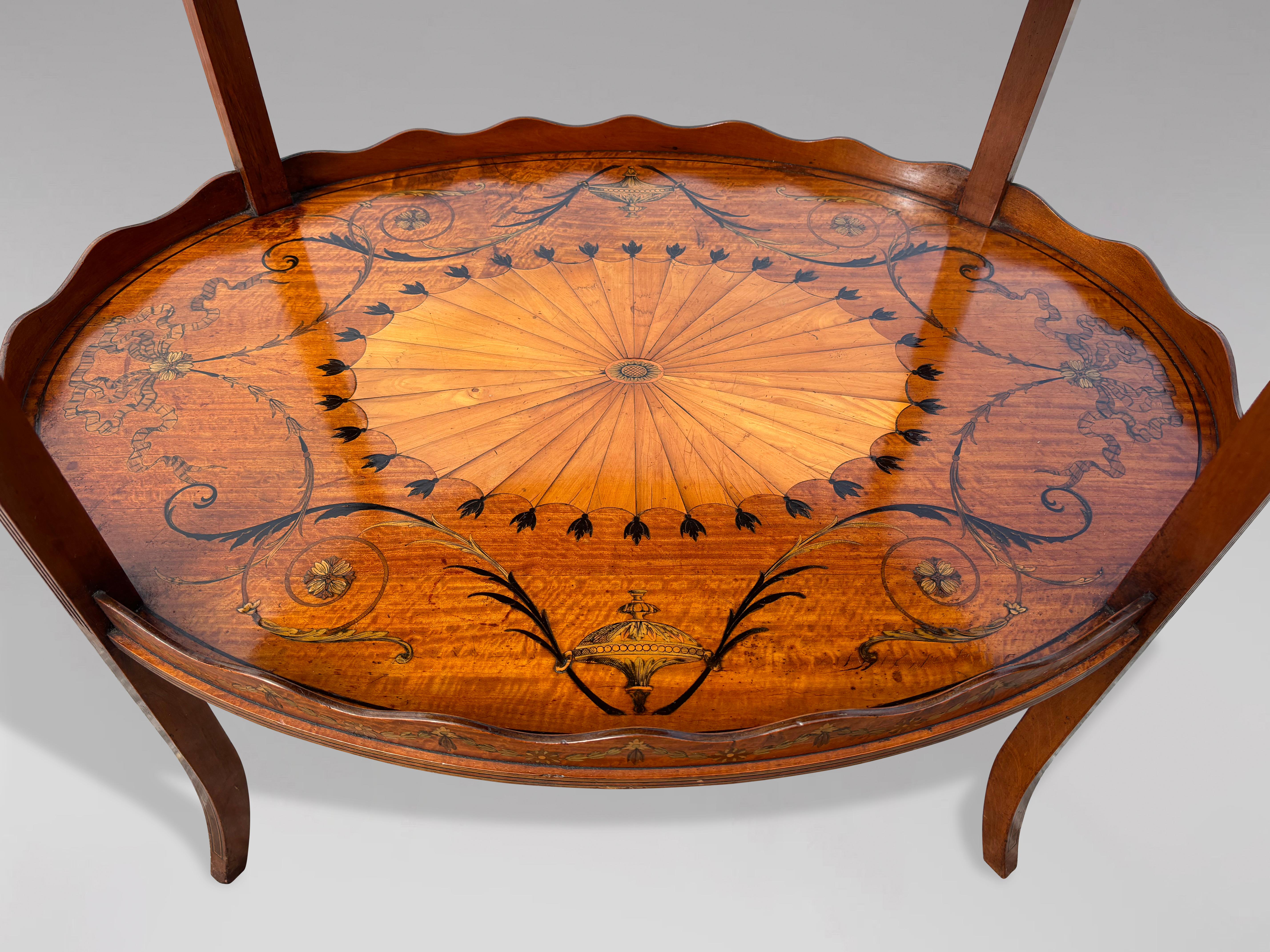 Very Fine Edwardian Period Marquetry Oval Etagère Tray Table, 1900 In Good Condition In Petworth,West Sussex, GB