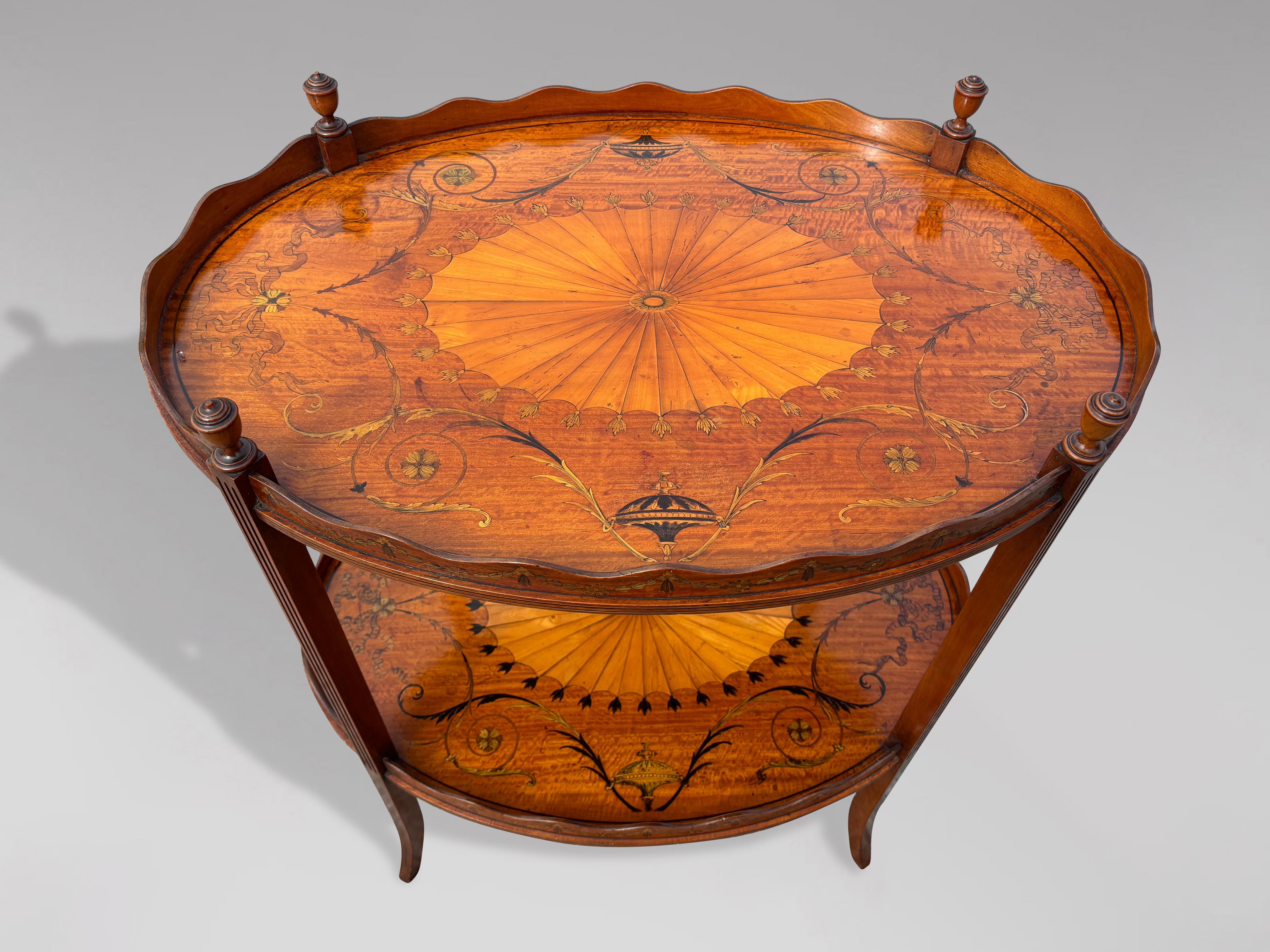 20th Century Very Fine Edwardian Period Marquetry Oval Etagère Tray Table, 1900