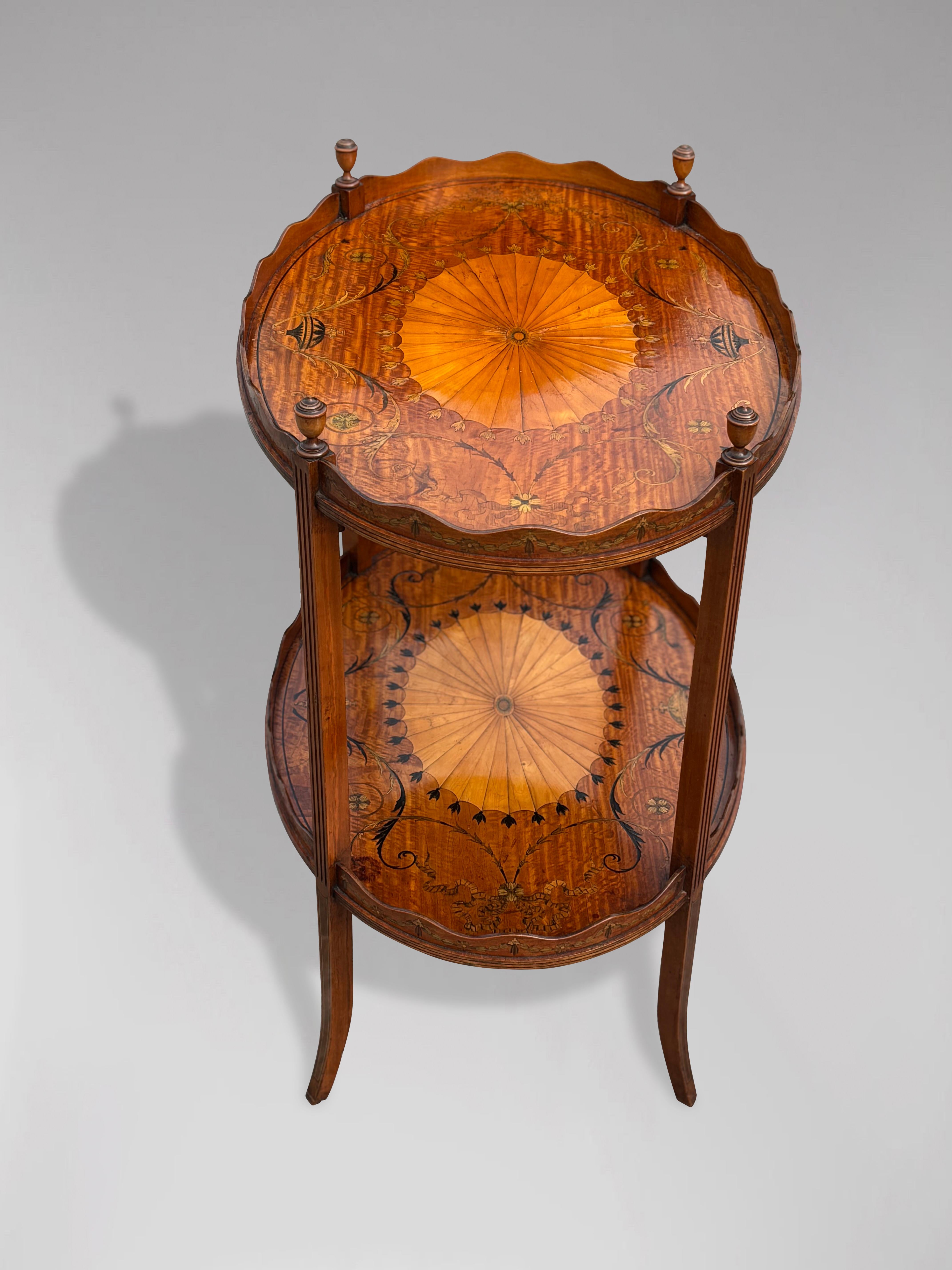 Very Fine Edwardian Period Marquetry Oval Etagère Tray Table, 1900 1