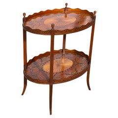 Very Fine Edwardian Period Marquetry Oval Etagère Tray Table, 1900