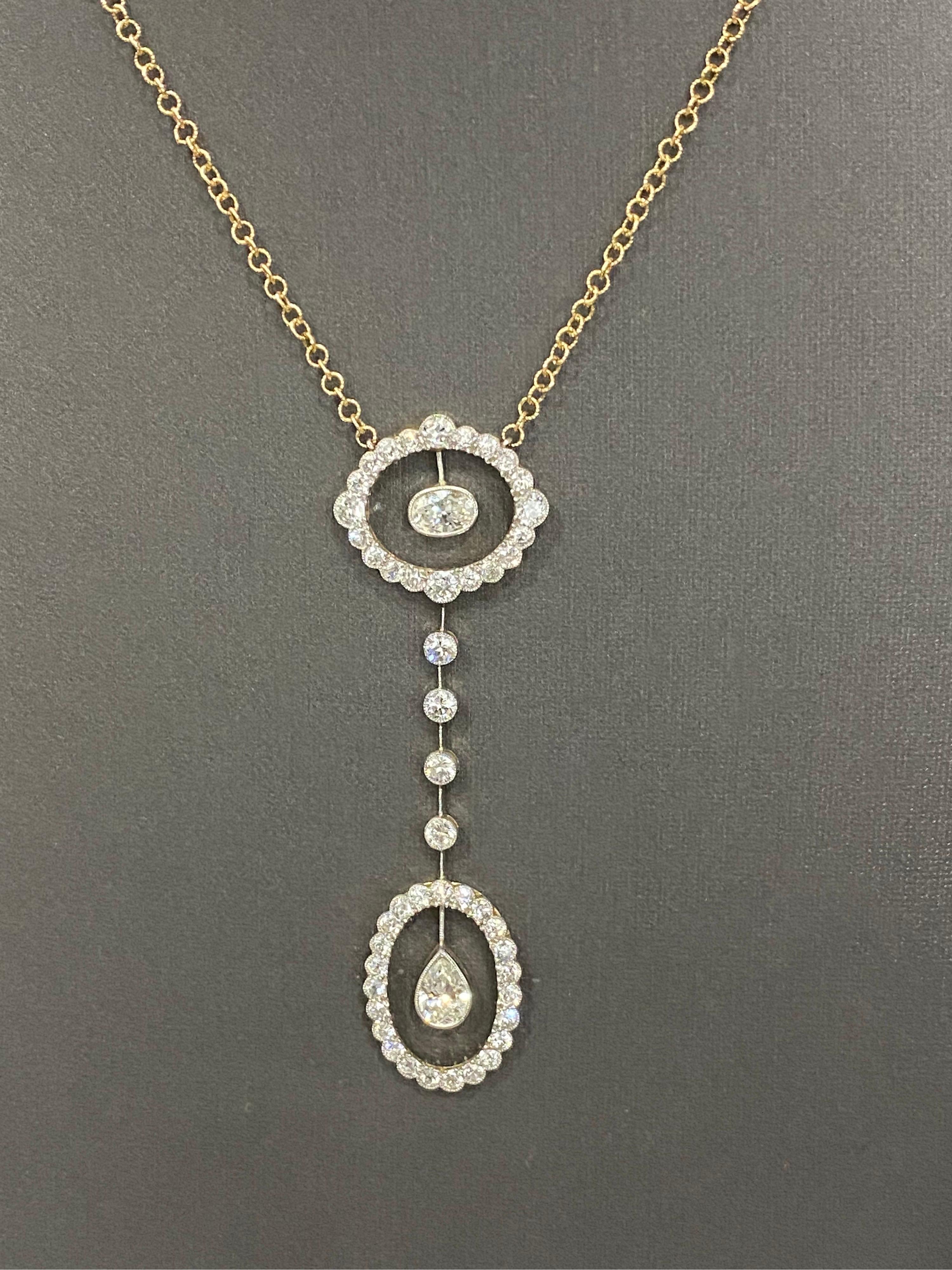 18 Karat Gold Edwardianische schwebende Diamant-Halskette (Gemischter Schliff) im Angebot