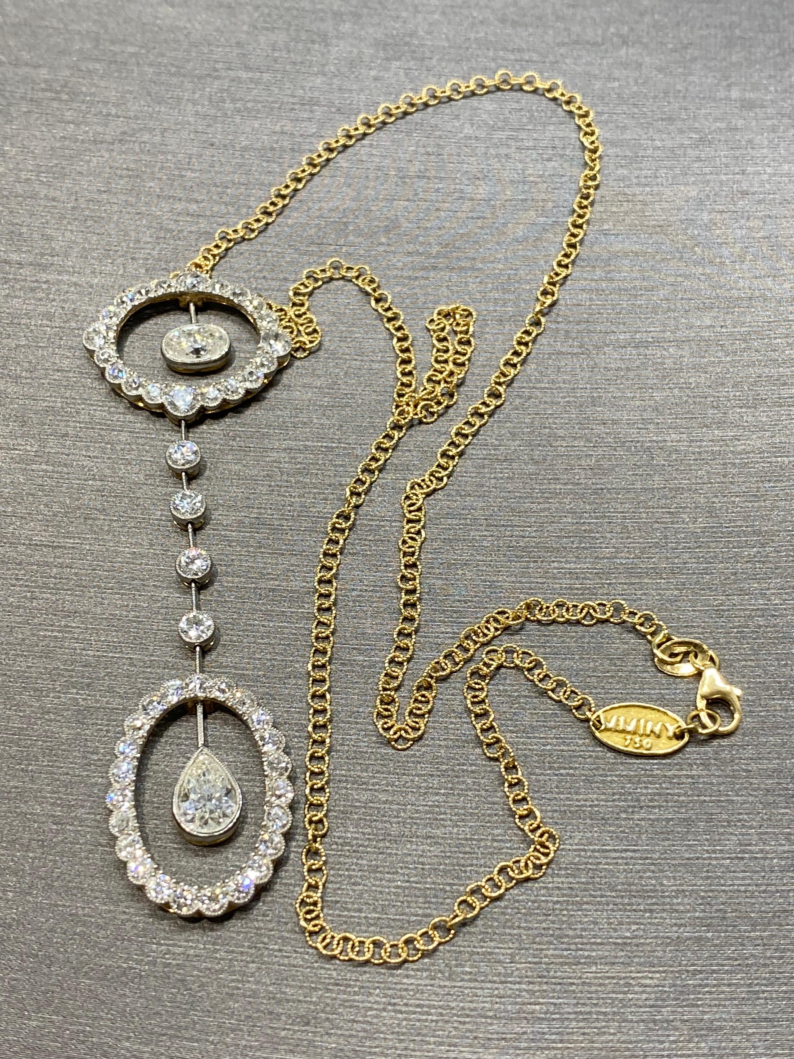 18 Karat Gold Edwardianische schwebende Diamant-Halskette im Zustand „Hervorragend“ im Angebot in New York, NY
