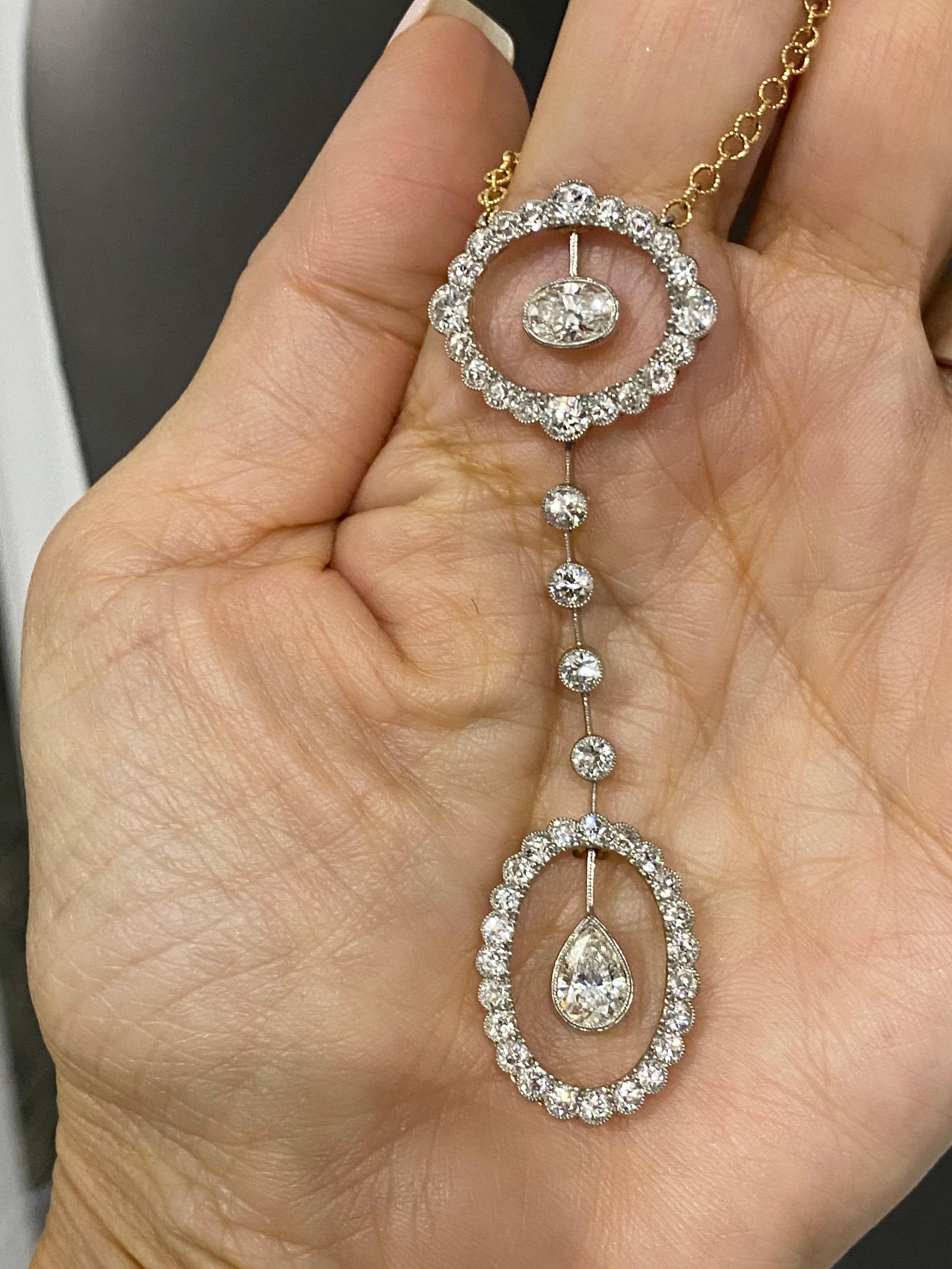 18 Karat Gold Edwardianische schwebende Diamant-Halskette im Angebot 1