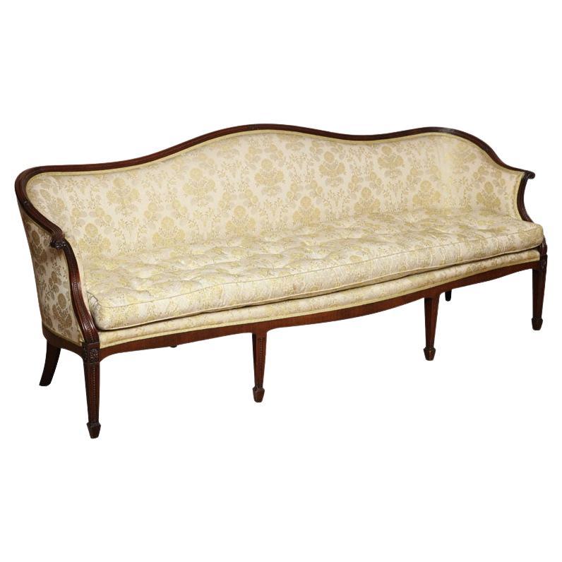 Very Fine & Elegant Mahogany Serpentine Shaped Carved Hepplewhite Style Sofa  For Sale