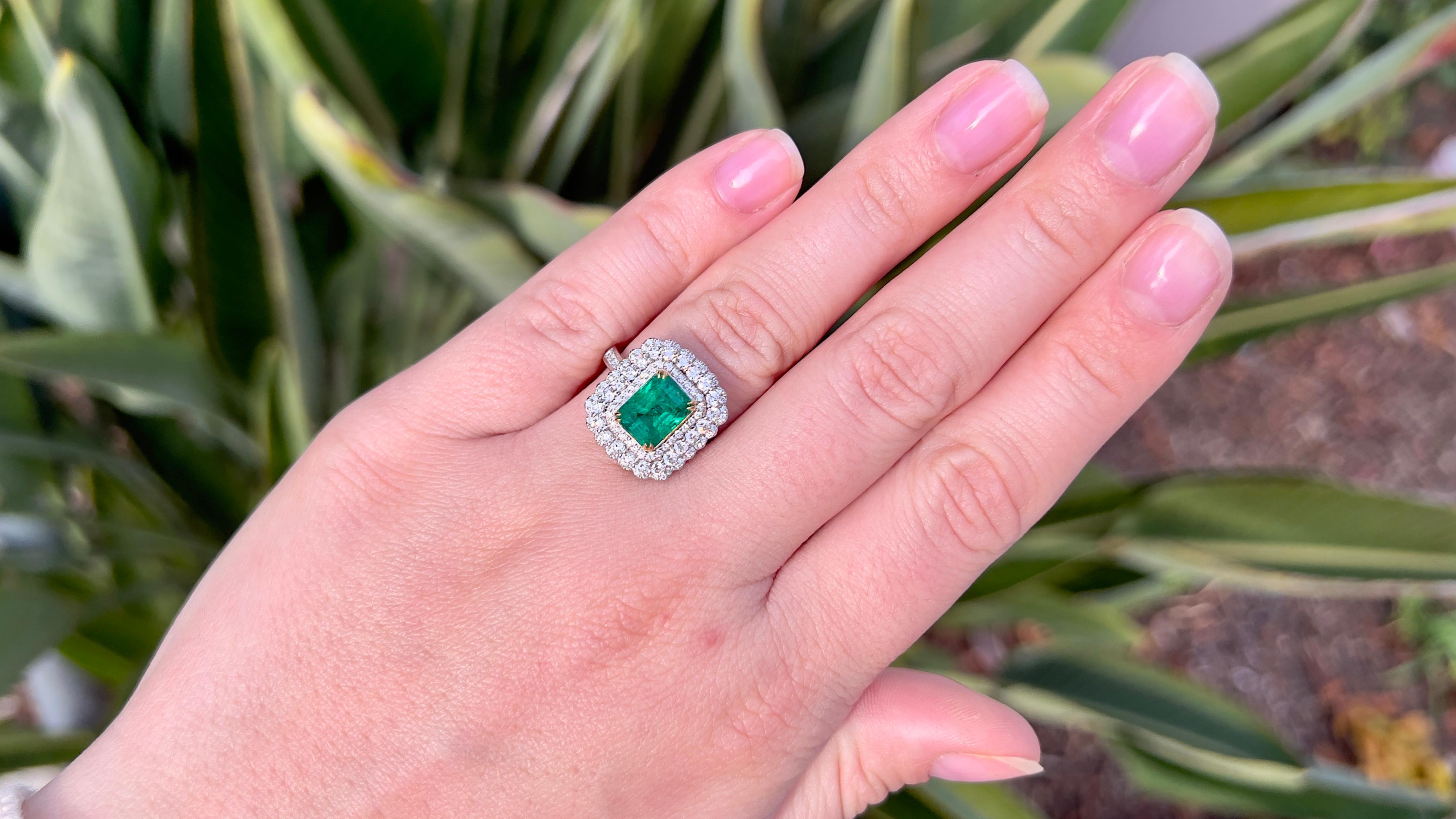 Very Fine Emerald = 1.93 Carat
Diamonds = 0.94 Carats
( Color: F, Clarity: VS )
Metal: 18K Gold
Ring Size: 6.5* US
*It can be resized complimentary