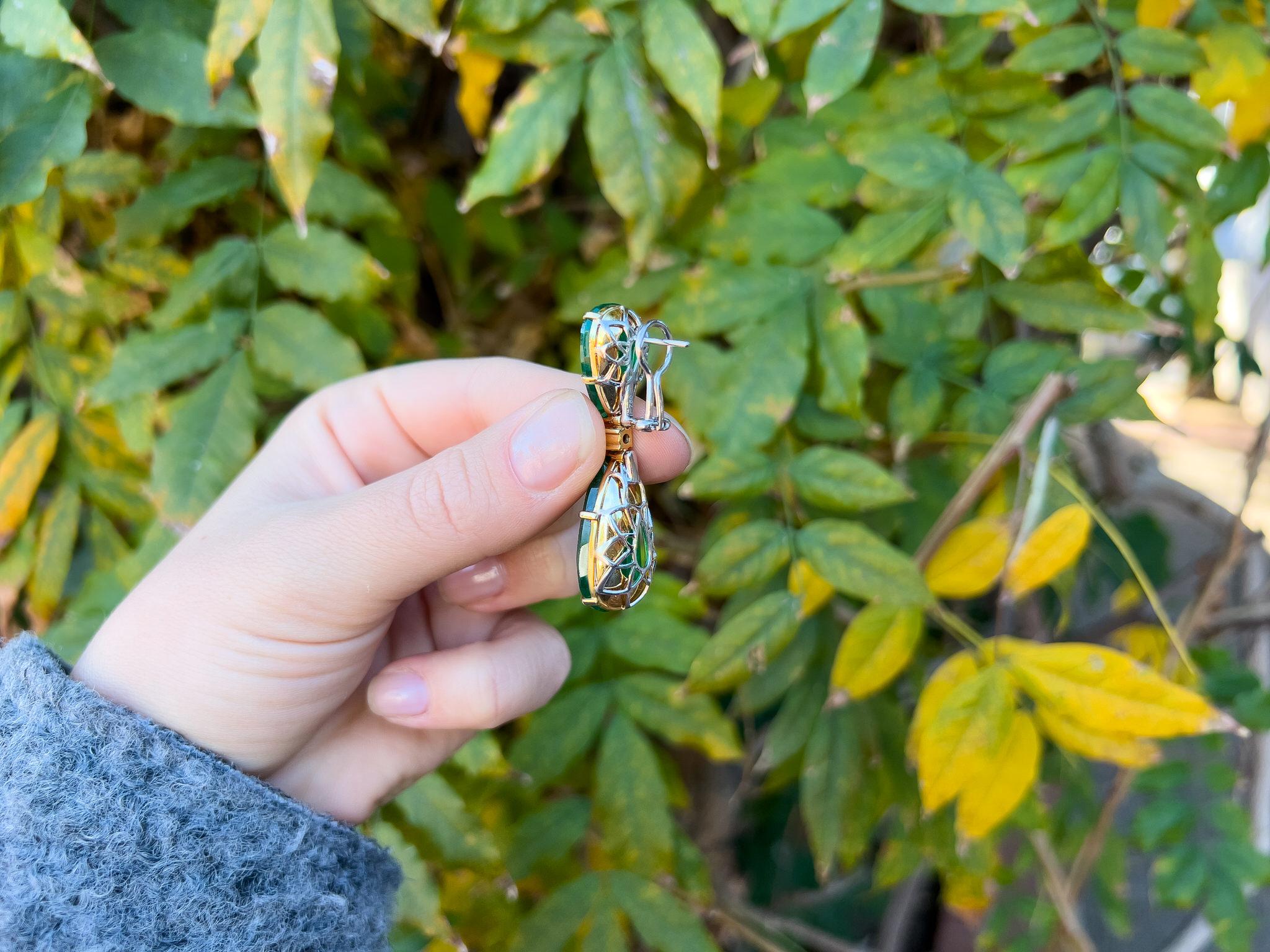 Sehr feine Smaragd-Ohrringe mit Diamanten 48,51 Karat 18K Gelbgold Damen im Angebot