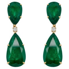 Sehr feine Smaragd-Ohrringe mit Diamanten 48,51 Karat 18K Gelbgold