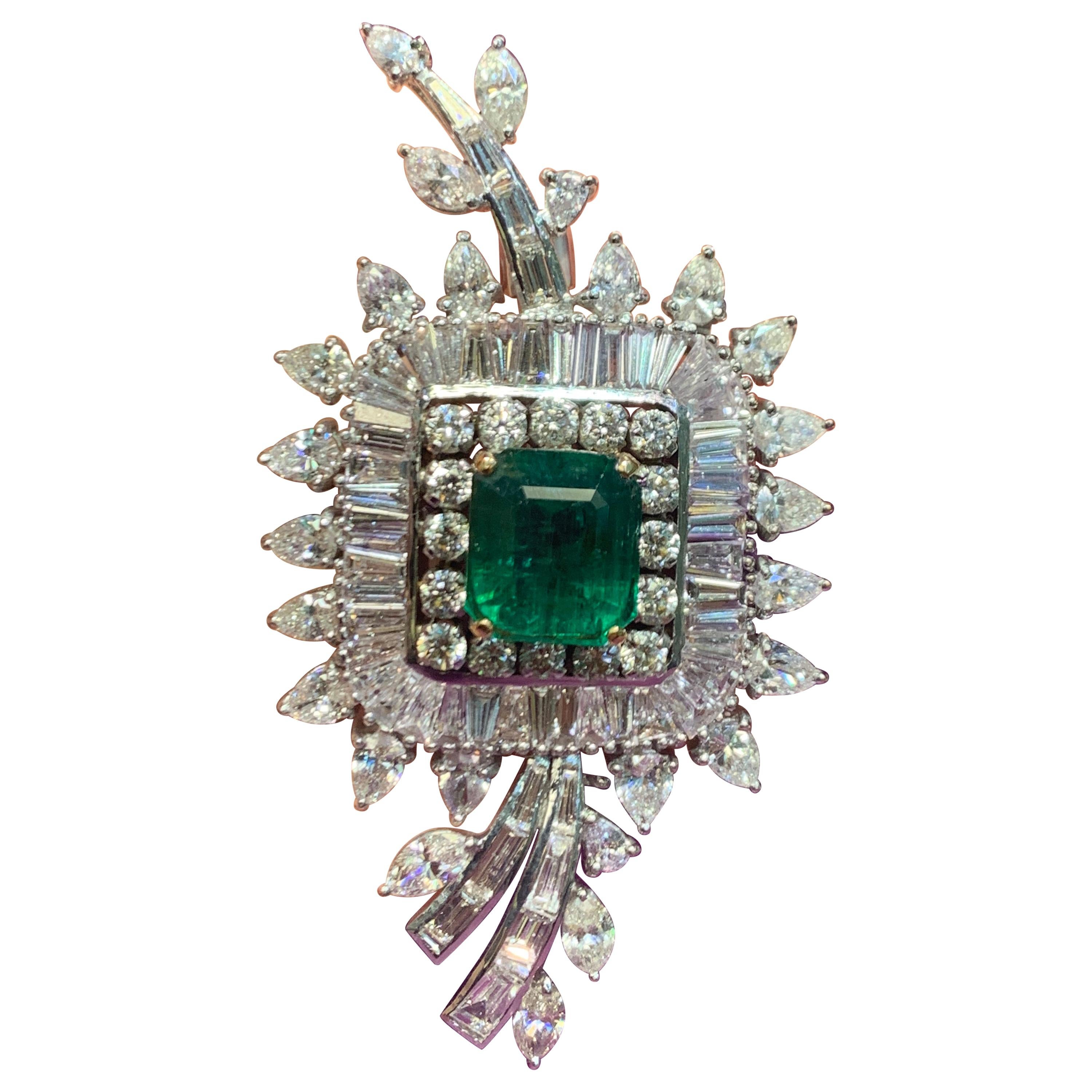 Very Fine Emerald & Diamond Brooch