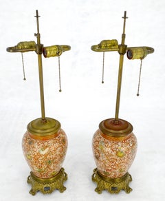 Very Fine Enamel Decorated Satsuma Style Ceramic Bases Table Lamps