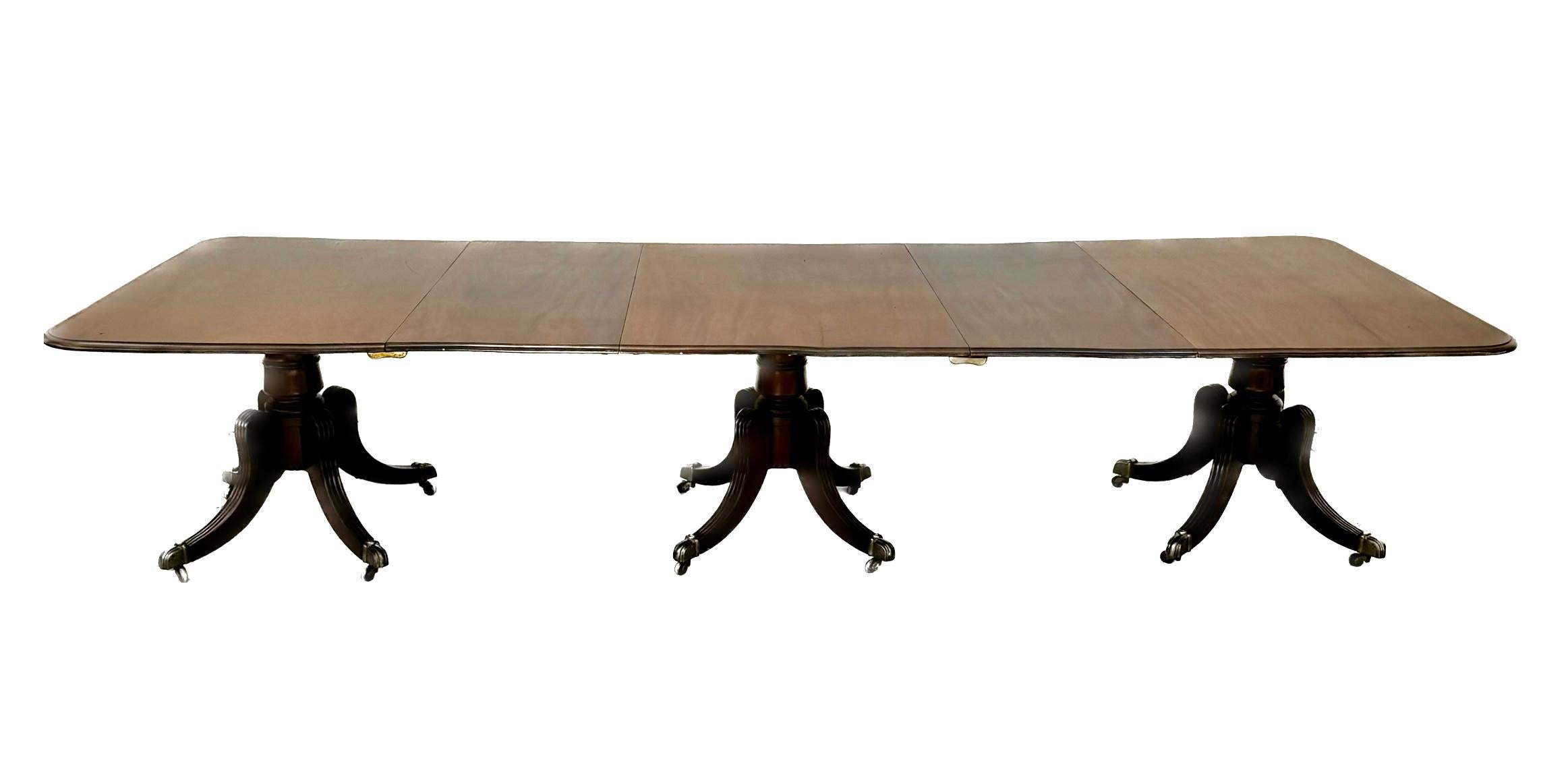 Sehr feiner englischer Regency Triple Pedestal Dining Table (19. Jahrhundert) im Angebot