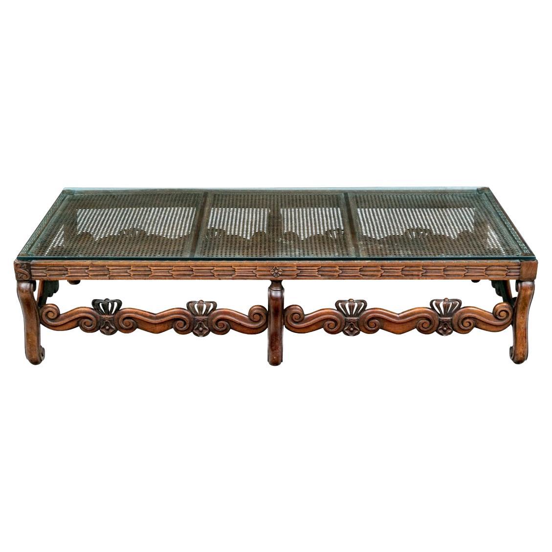 Very Fine English Style Wood And Cane Cocktail Table For Sale