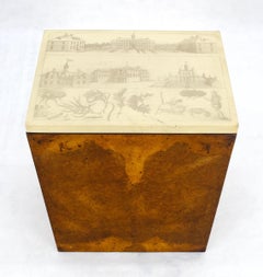 Very Fine Etched Top Burl Box Shape Base Petit Side End Table Mid Century MINT