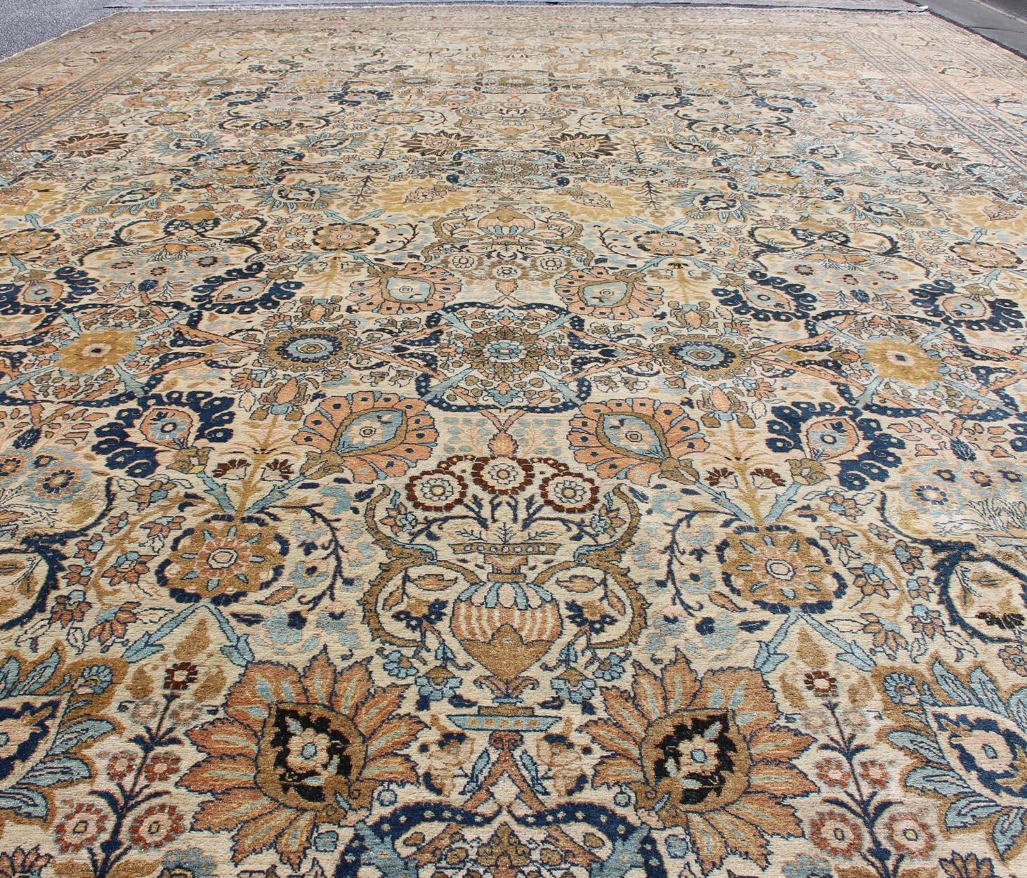Very Fine colorful Antique Persian Tabriz Haj Jalili Rug in Ivory Background For Sale 5