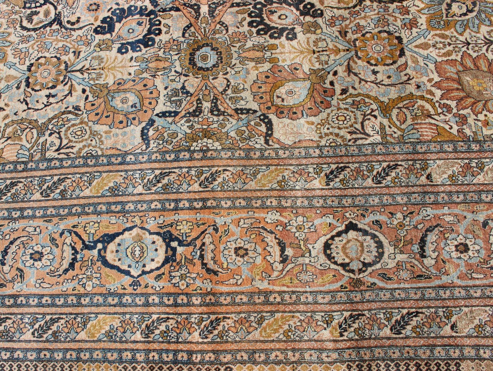 Very Fine colorful Antique Persian Tabriz Haj Jalili Rug in Ivory Background  For Sale 7
