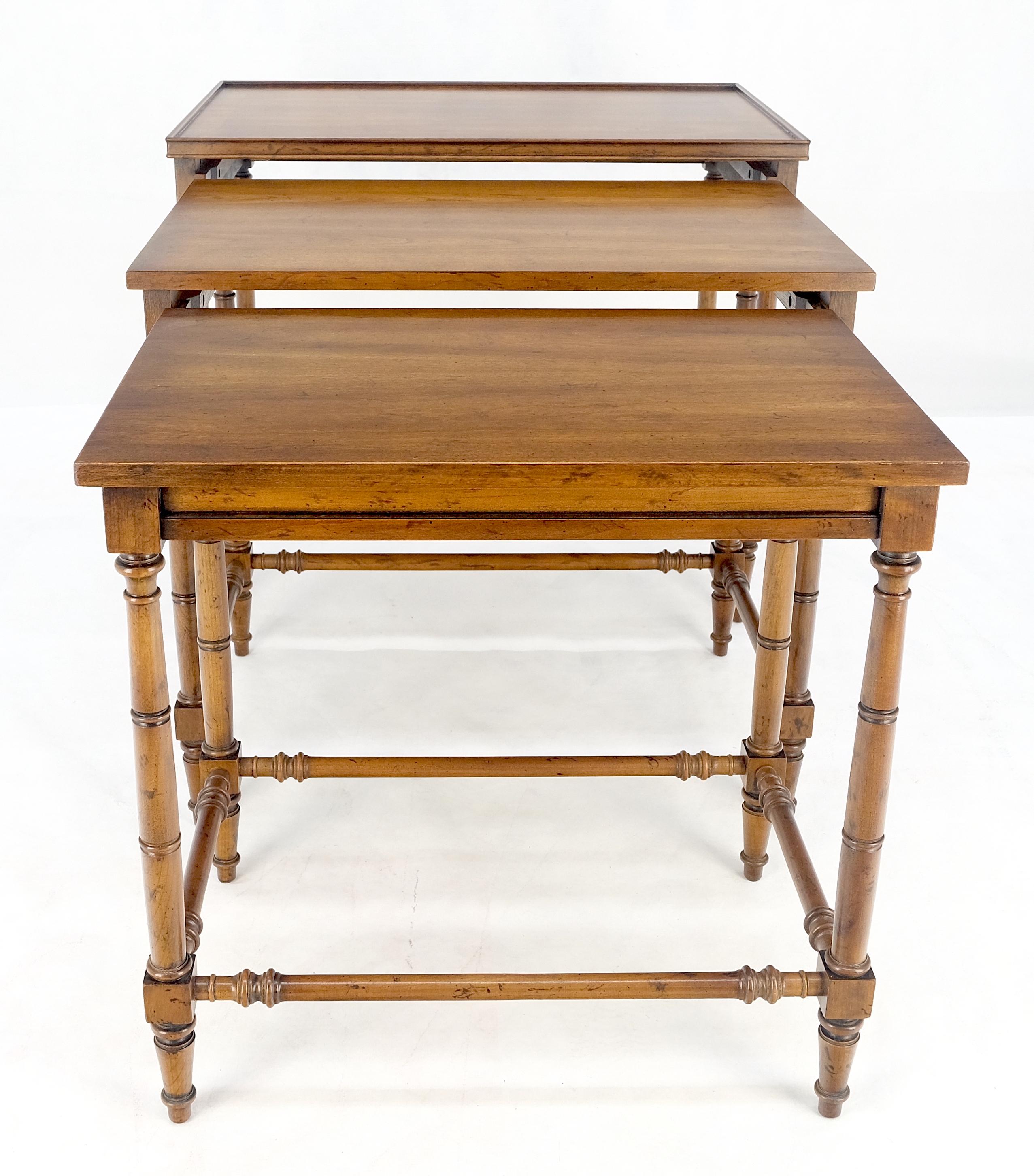 Mid-Century Modern Very Fine Faux Bamboo Banded Top Set of 3 Nesting End Side Night Tables MINT For Sale