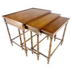 Very Fine Faux Bamboo Banded Top Set of 3 Nesting End Side Night Tables MINT