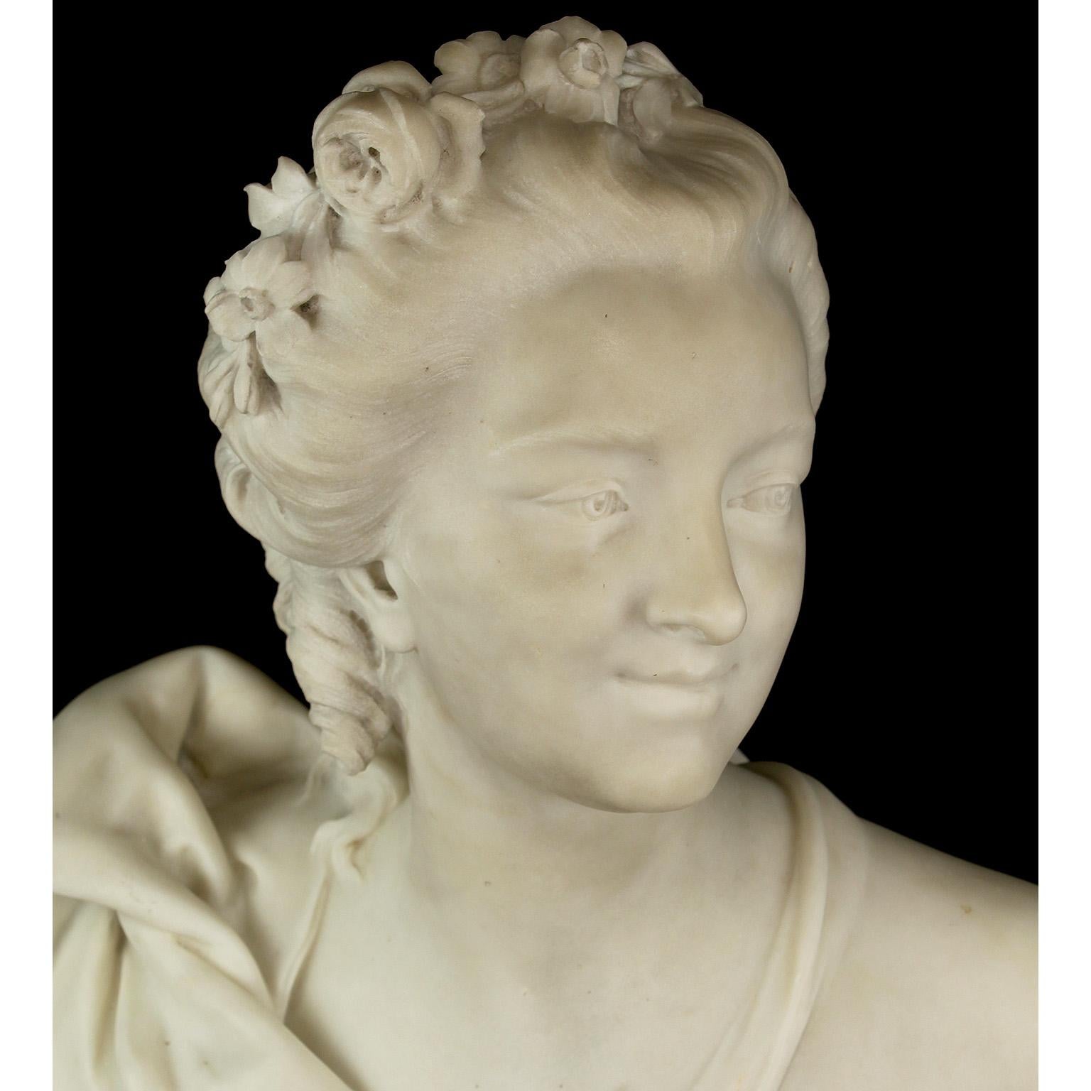 Très beau buste d'une jeune beauté en marbre blanc du XIXe siècle par René Rozet en vente 4