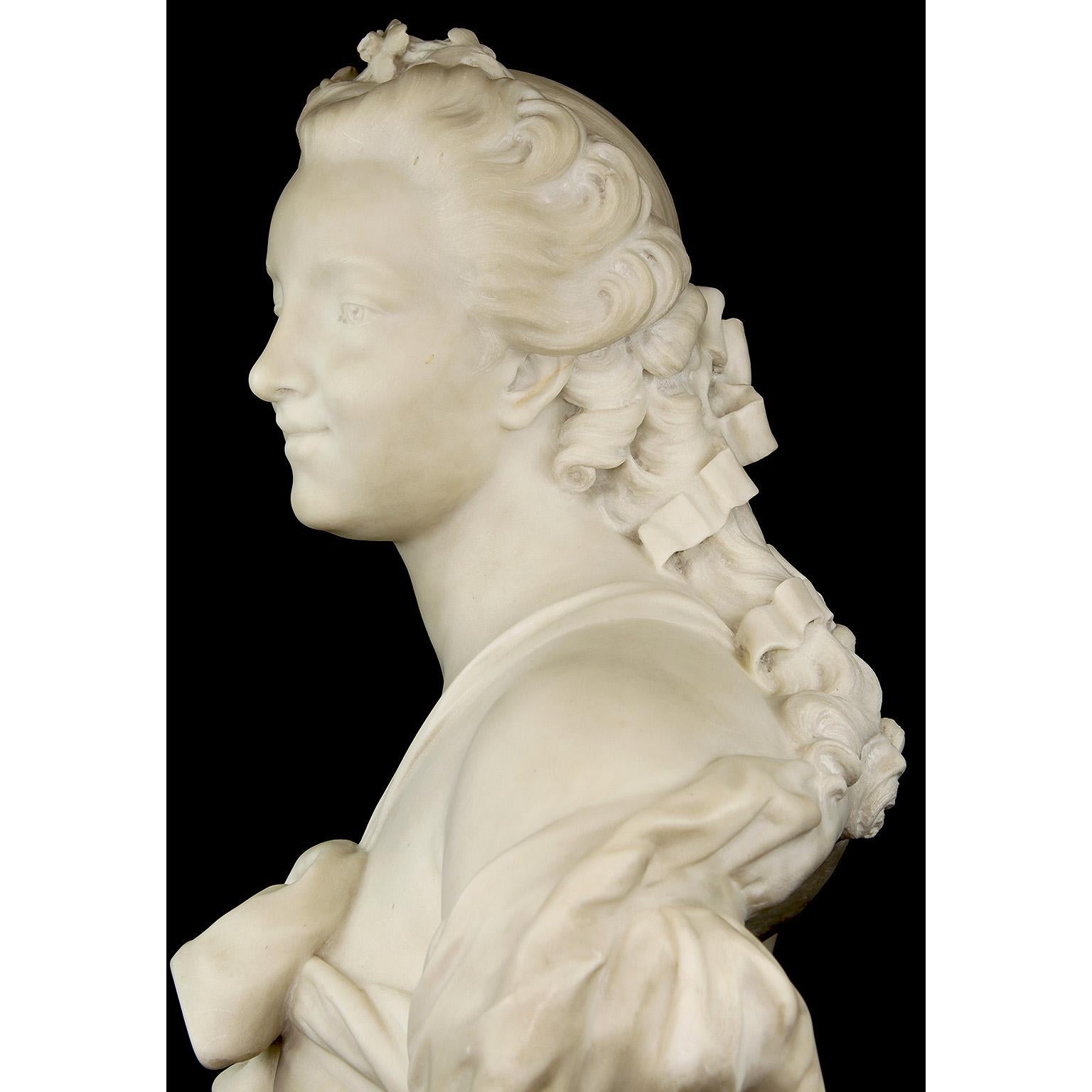 Very Fine French 19th Century White Marble Bust of a Young Beauty by René Rozet For Sale 6